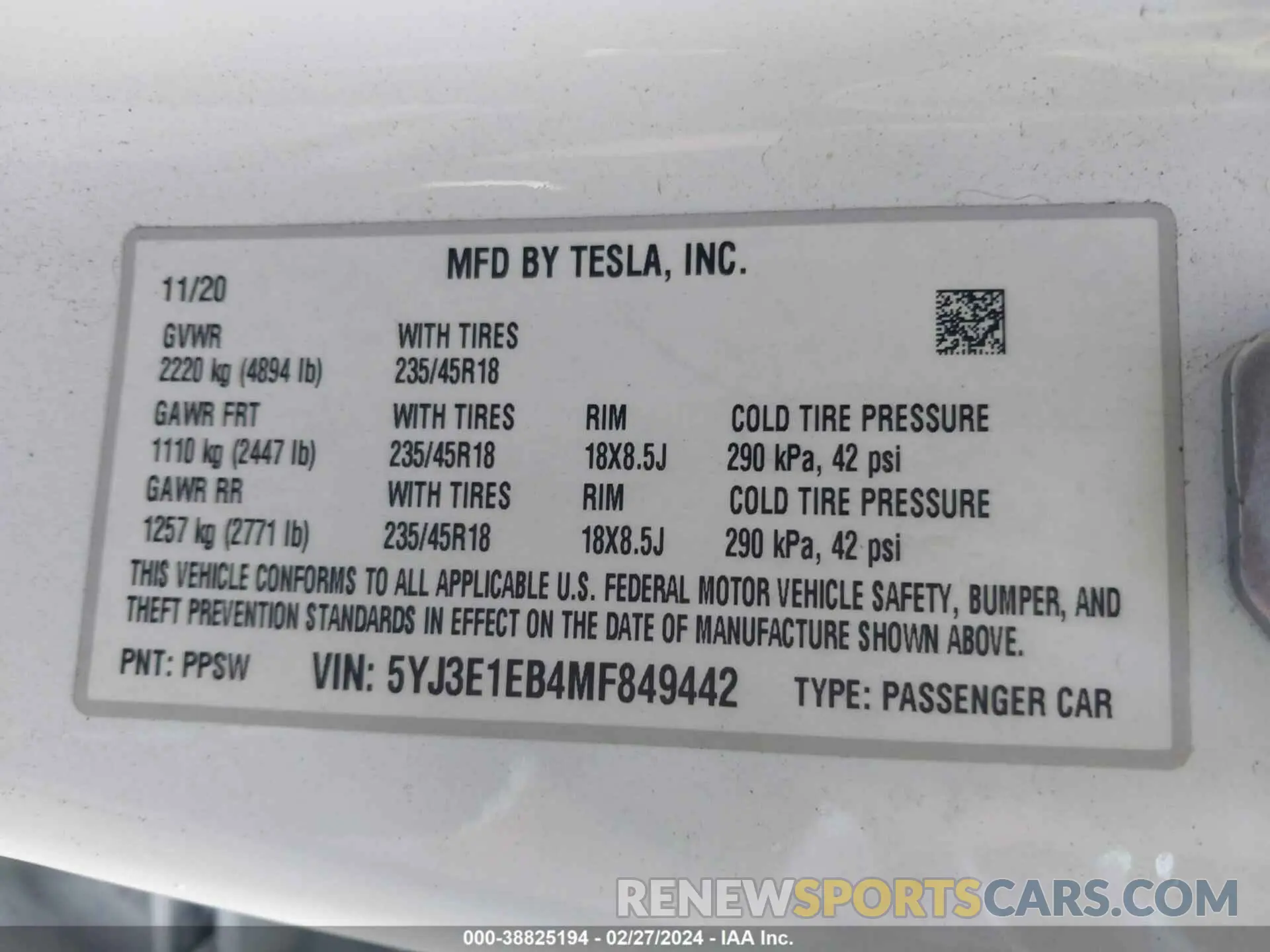9 Photograph of a damaged car 5YJ3E1EB4MF849442 TESLA MODEL 3 2021