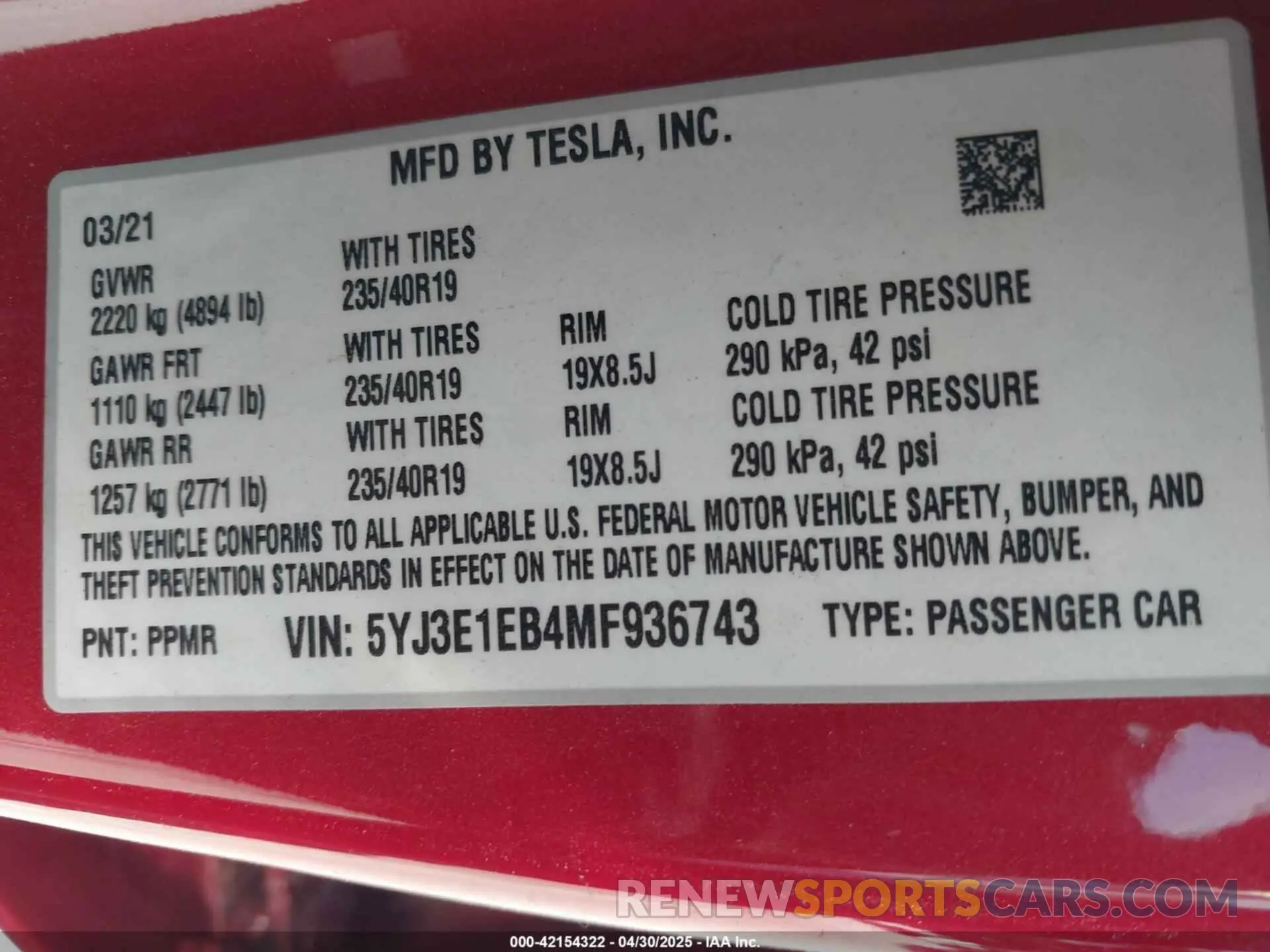 9 Photograph of a damaged car 5YJ3E1EB4MF936743 TESLA MODEL 3 2021