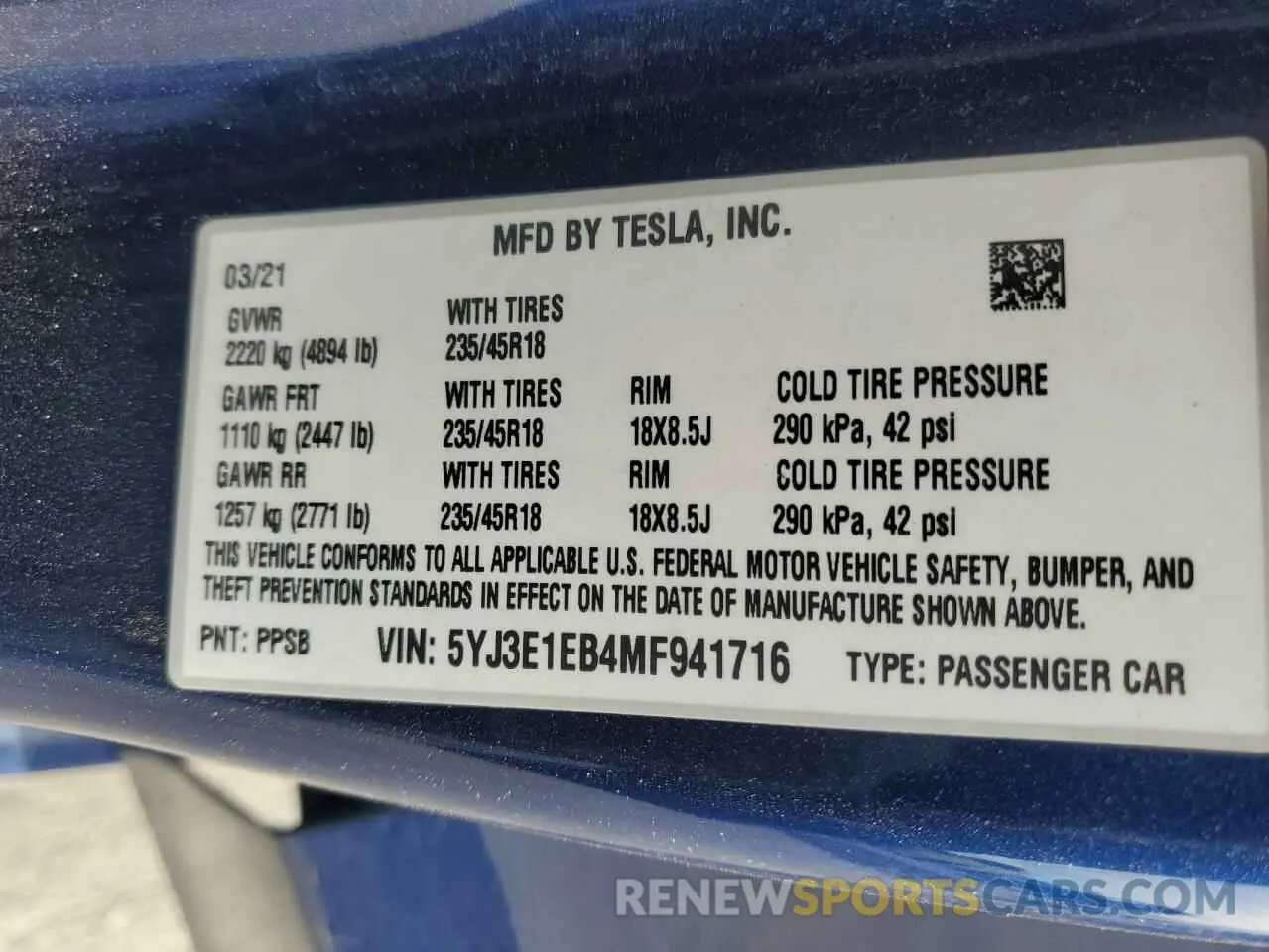 13 Photograph of a damaged car 5YJ3E1EB4MF941716 TESLA MODEL 3 2021