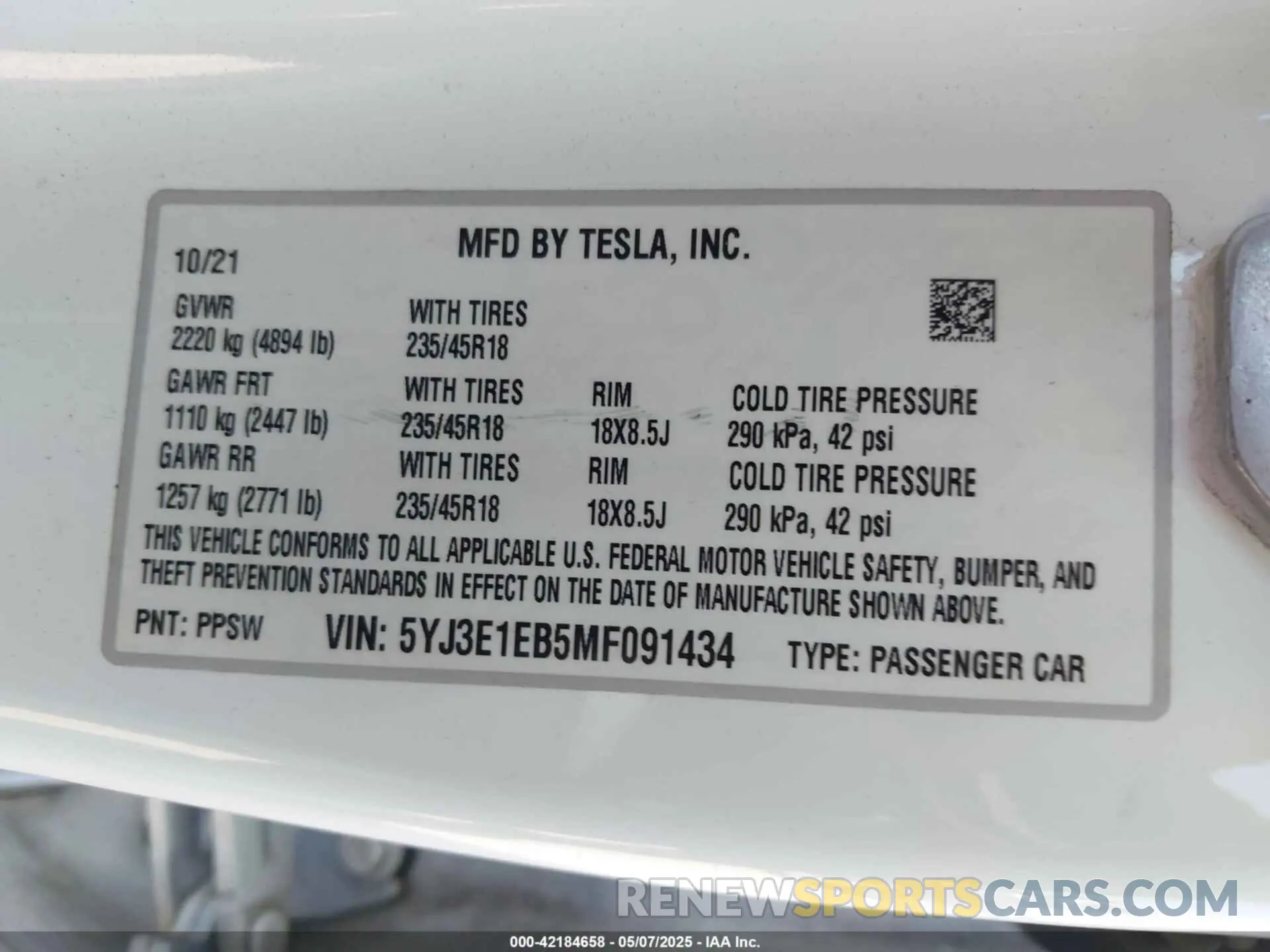 9 Photograph of a damaged car 5YJ3E1EB5MF091434 TESLA MODEL 3 2021