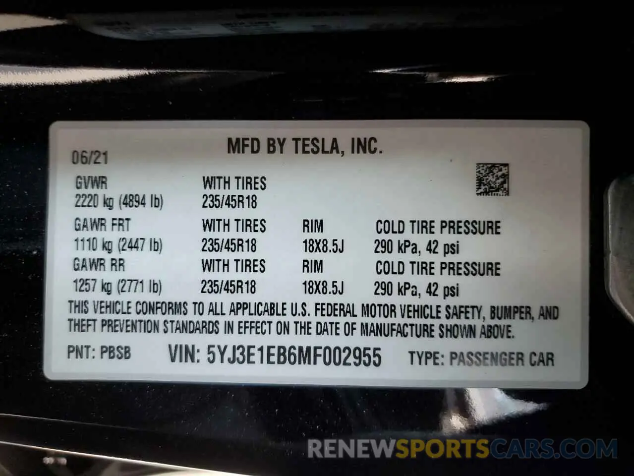 13 Фотография поврежденного автомобиля 5YJ3E1EB6MF002955 TESLA MODEL 3 2021