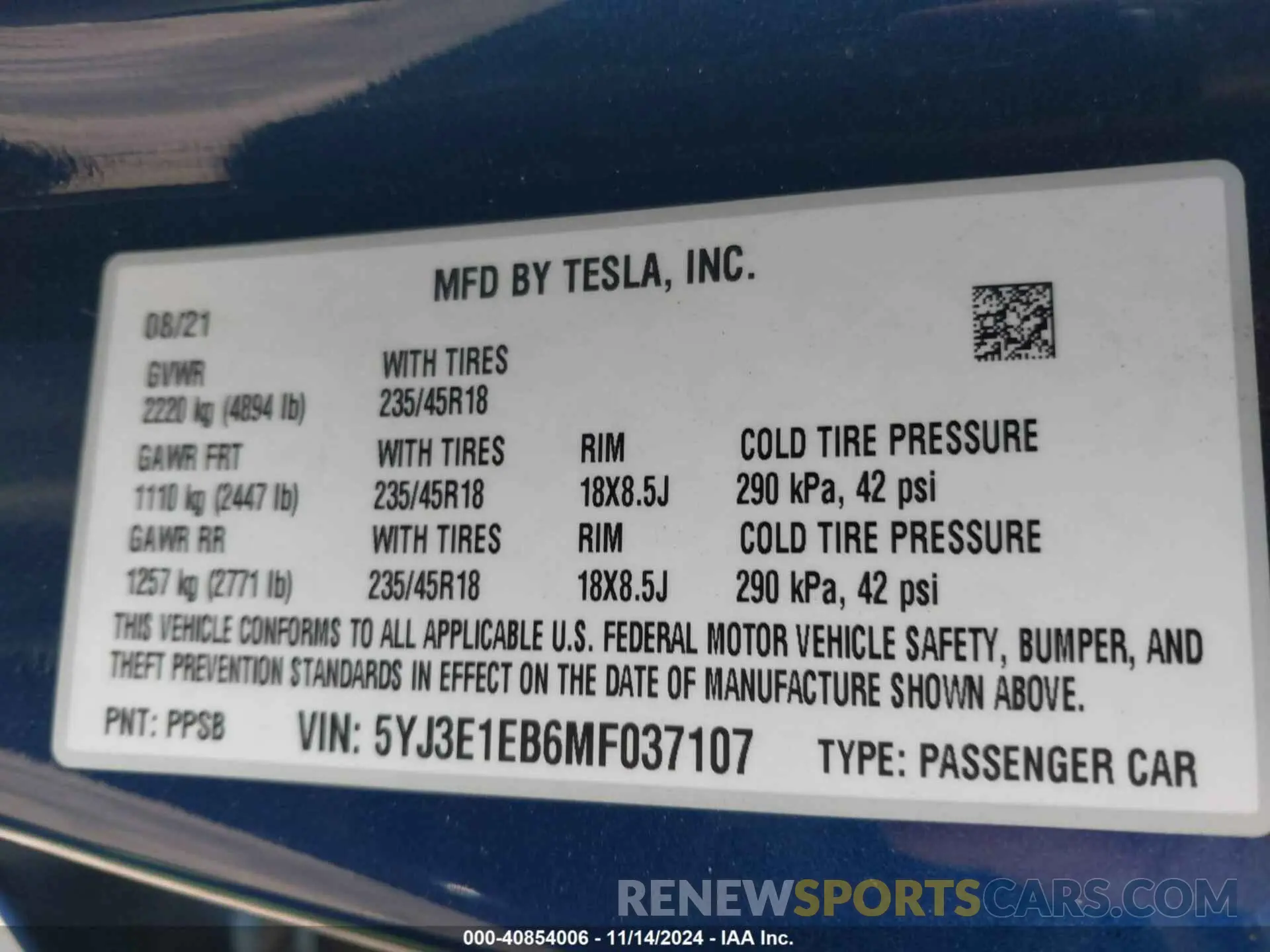 9 Фотография поврежденного автомобиля 5YJ3E1EB6MF037107 TESLA MODEL 3 2021
