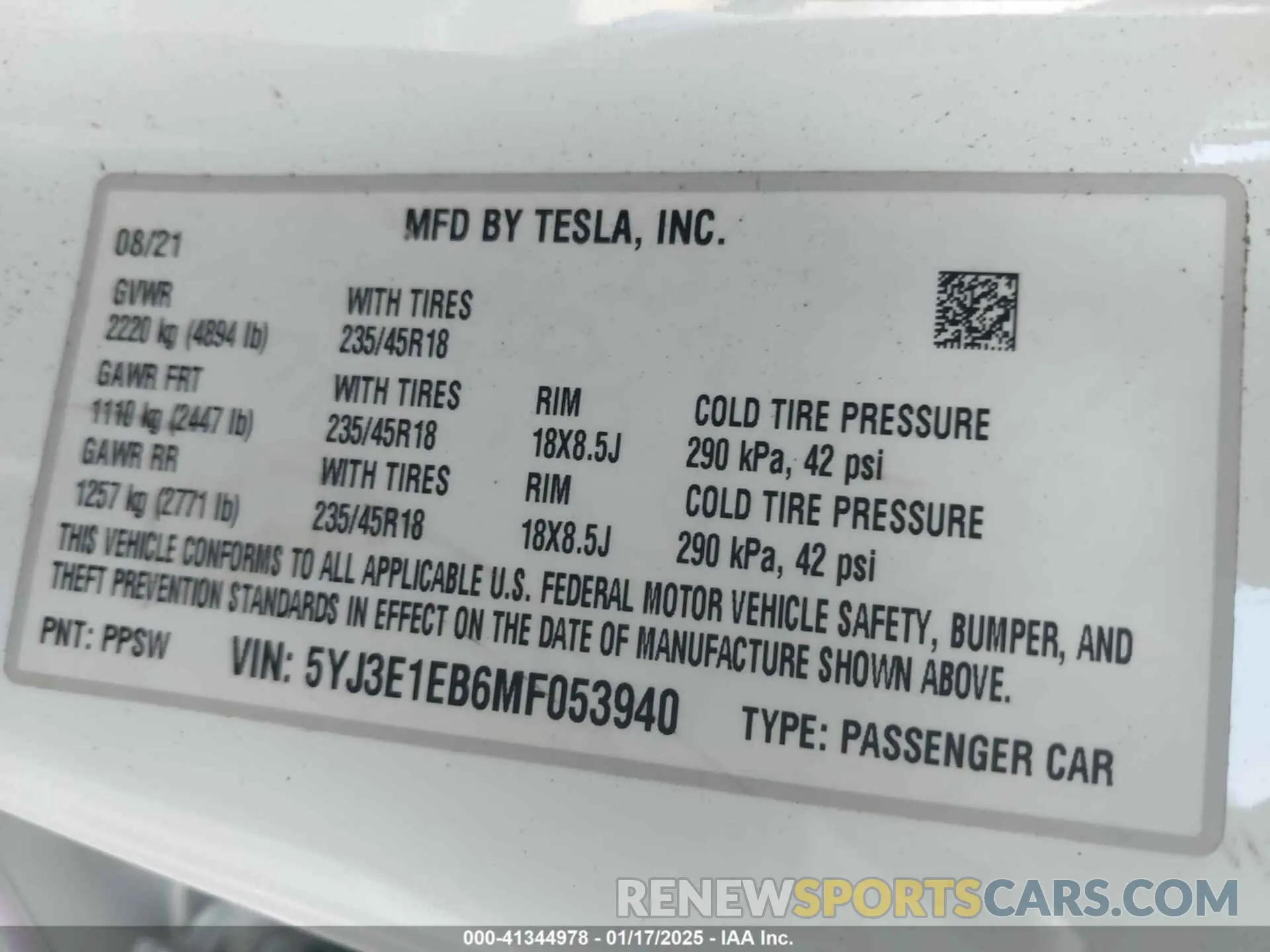 9 Photograph of a damaged car 5YJ3E1EB6MF053940 TESLA MODEL 3 2021