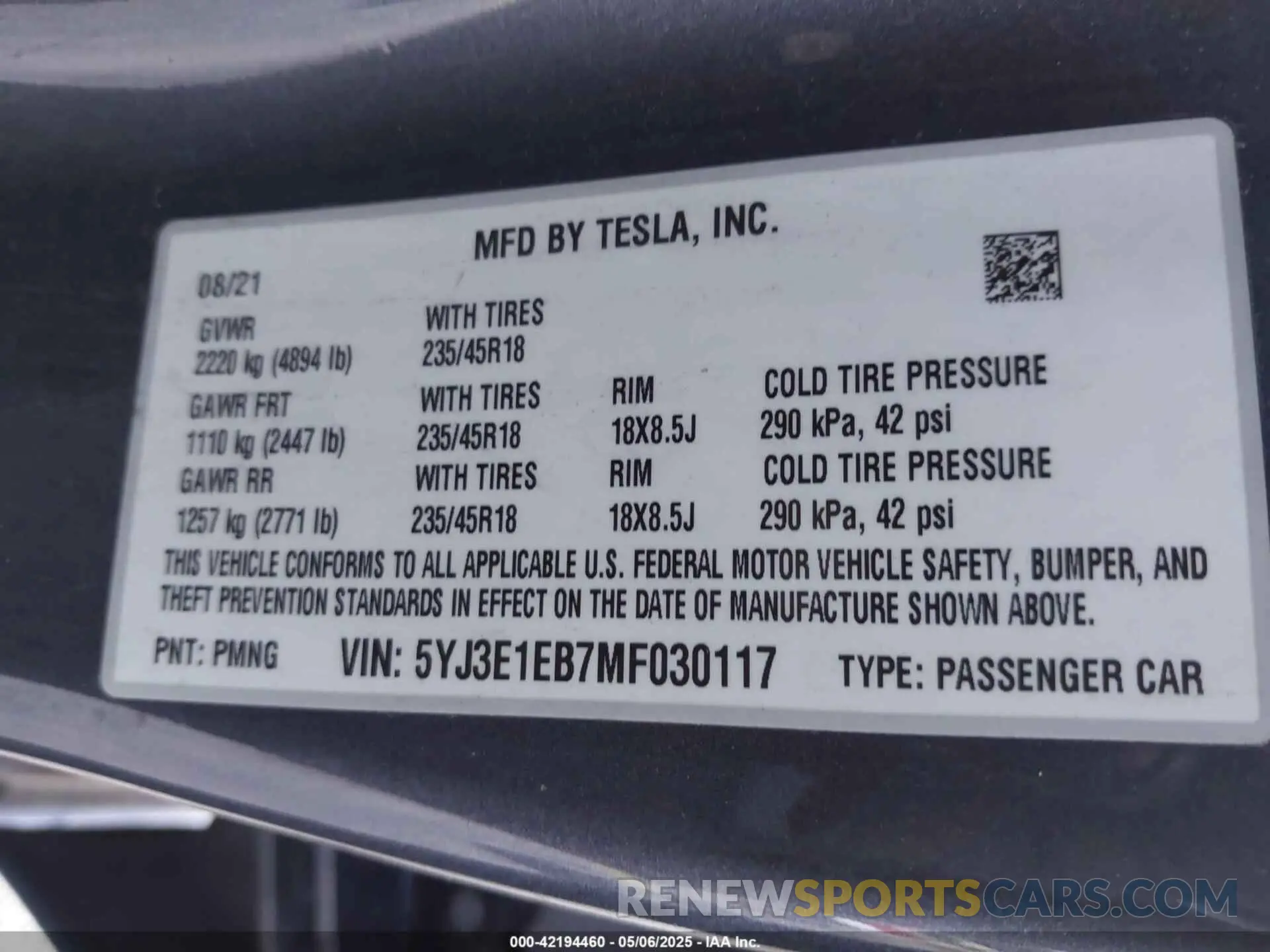 9 Photograph of a damaged car 5YJ3E1EB7MF030117 TESLA MODEL 3 2021