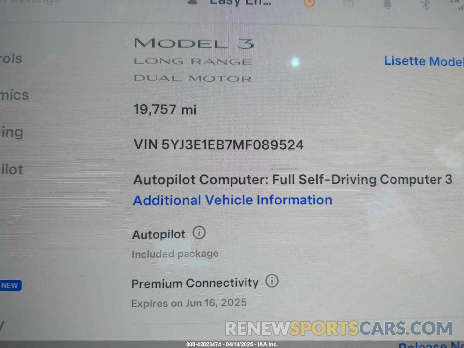 16 Фотография поврежденного автомобиля 5YJ3E1EB7MF089524 TESLA MODEL 3 2021