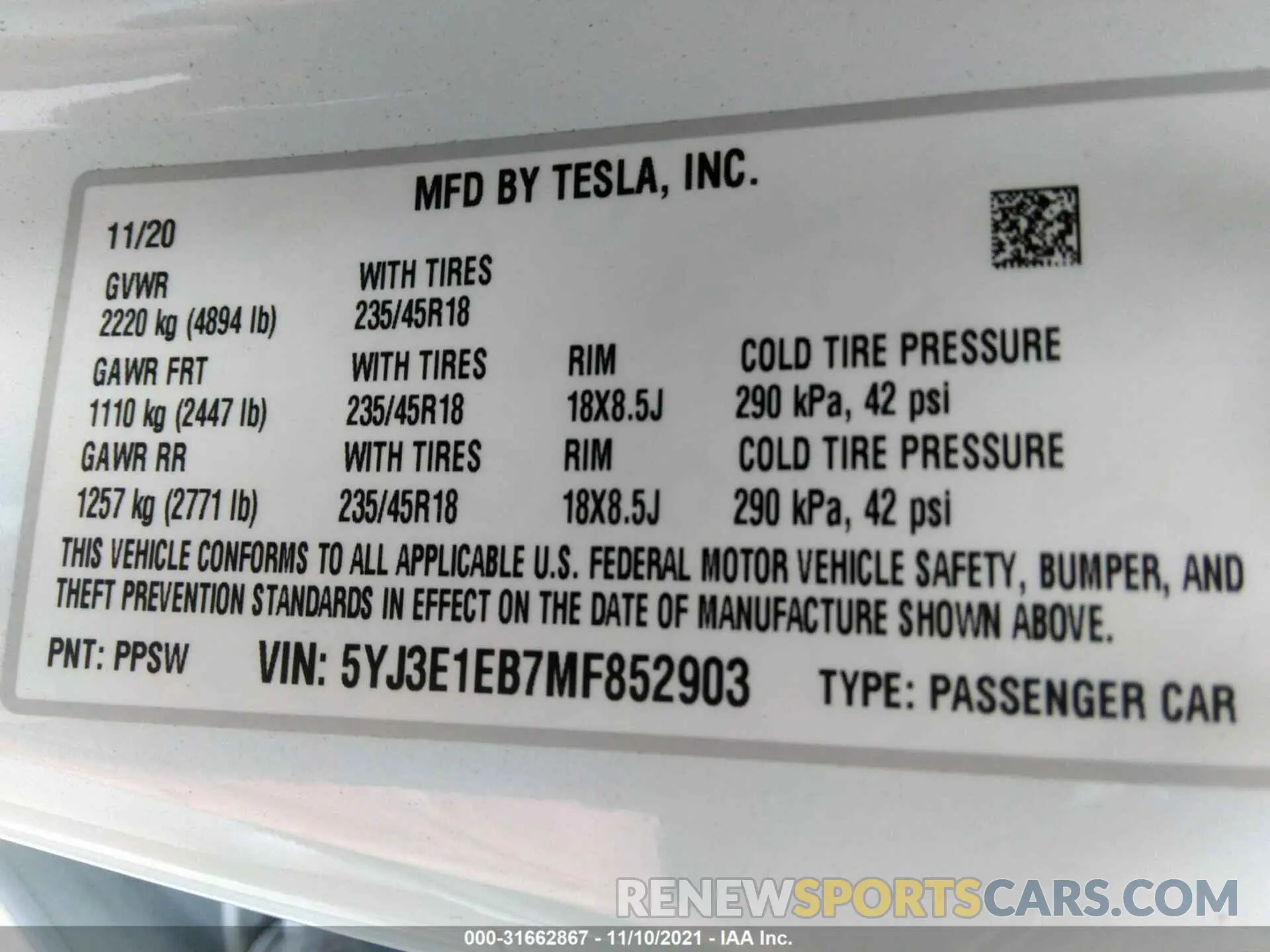 9 Photograph of a damaged car 5YJ3E1EB7MF852903 TESLA MODEL 3 2021