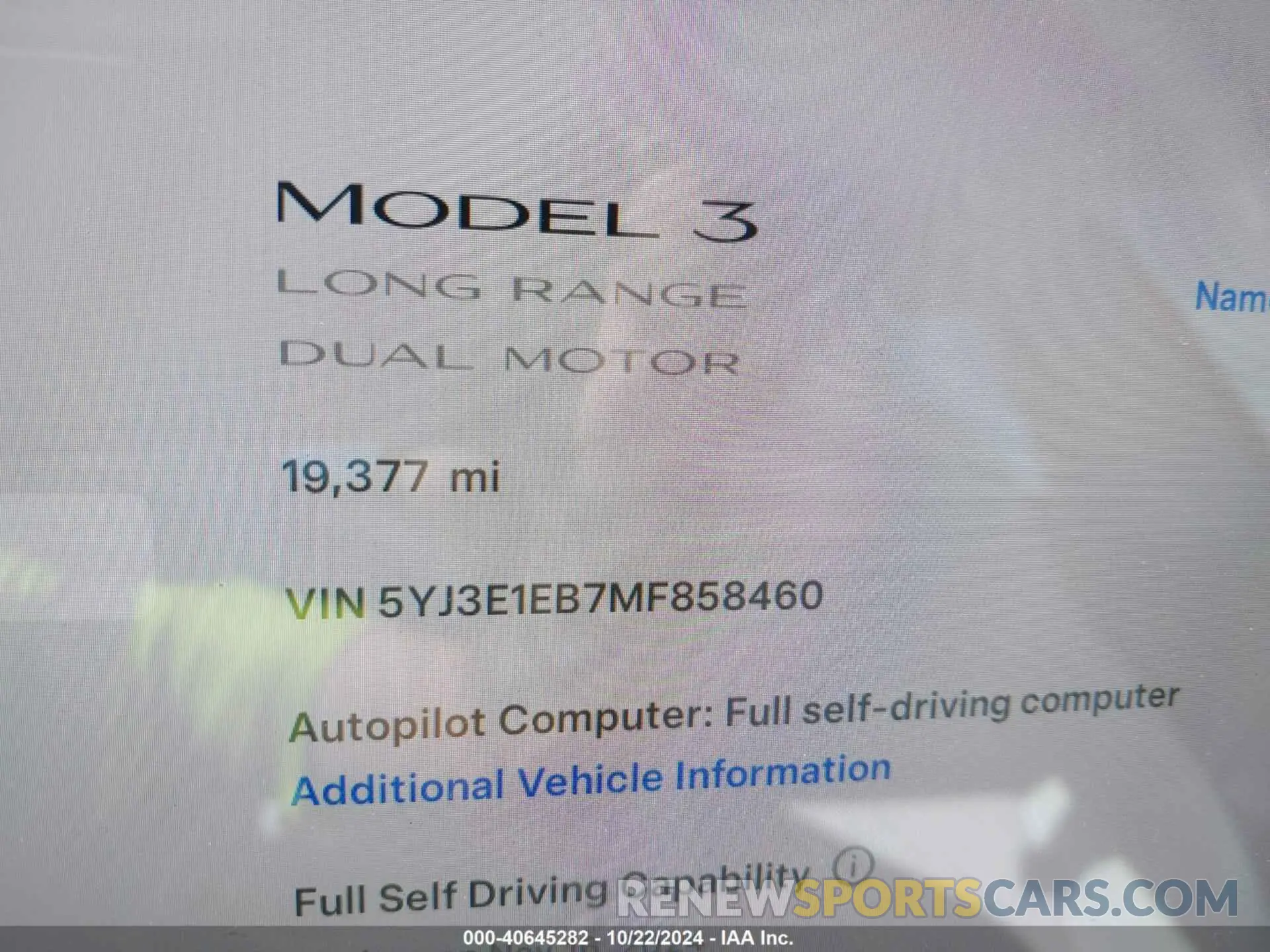 7 Photograph of a damaged car 5YJ3E1EB7MF858460 TESLA MODEL 3 2021