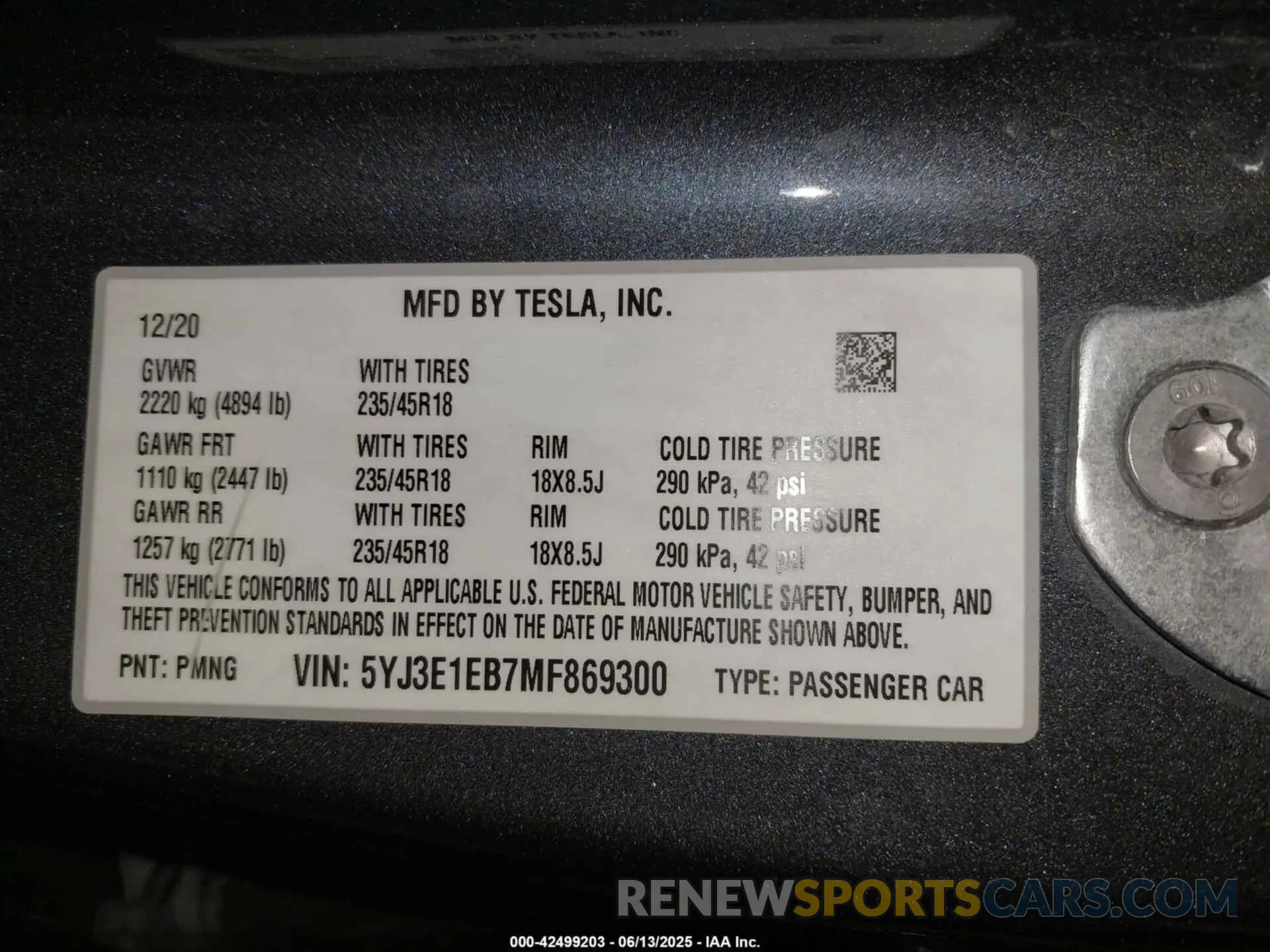 9 Photograph of a damaged car 5YJ3E1EB7MF869300 TESLA MODEL 3 2021