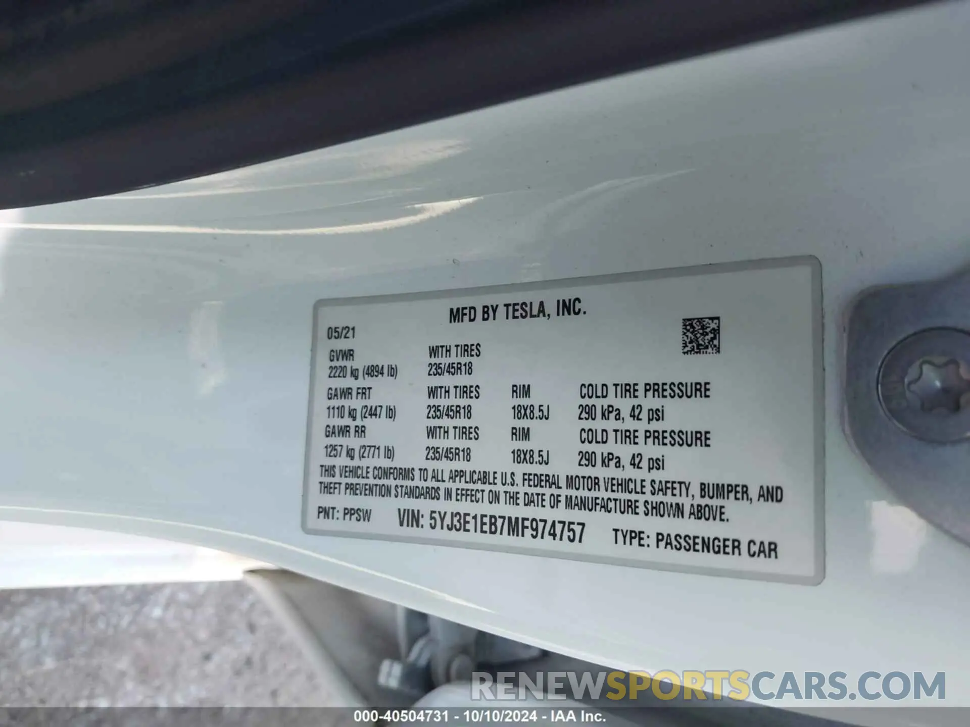 9 Фотография поврежденного автомобиля 5YJ3E1EB7MF974757 TESLA MODEL 3 2021