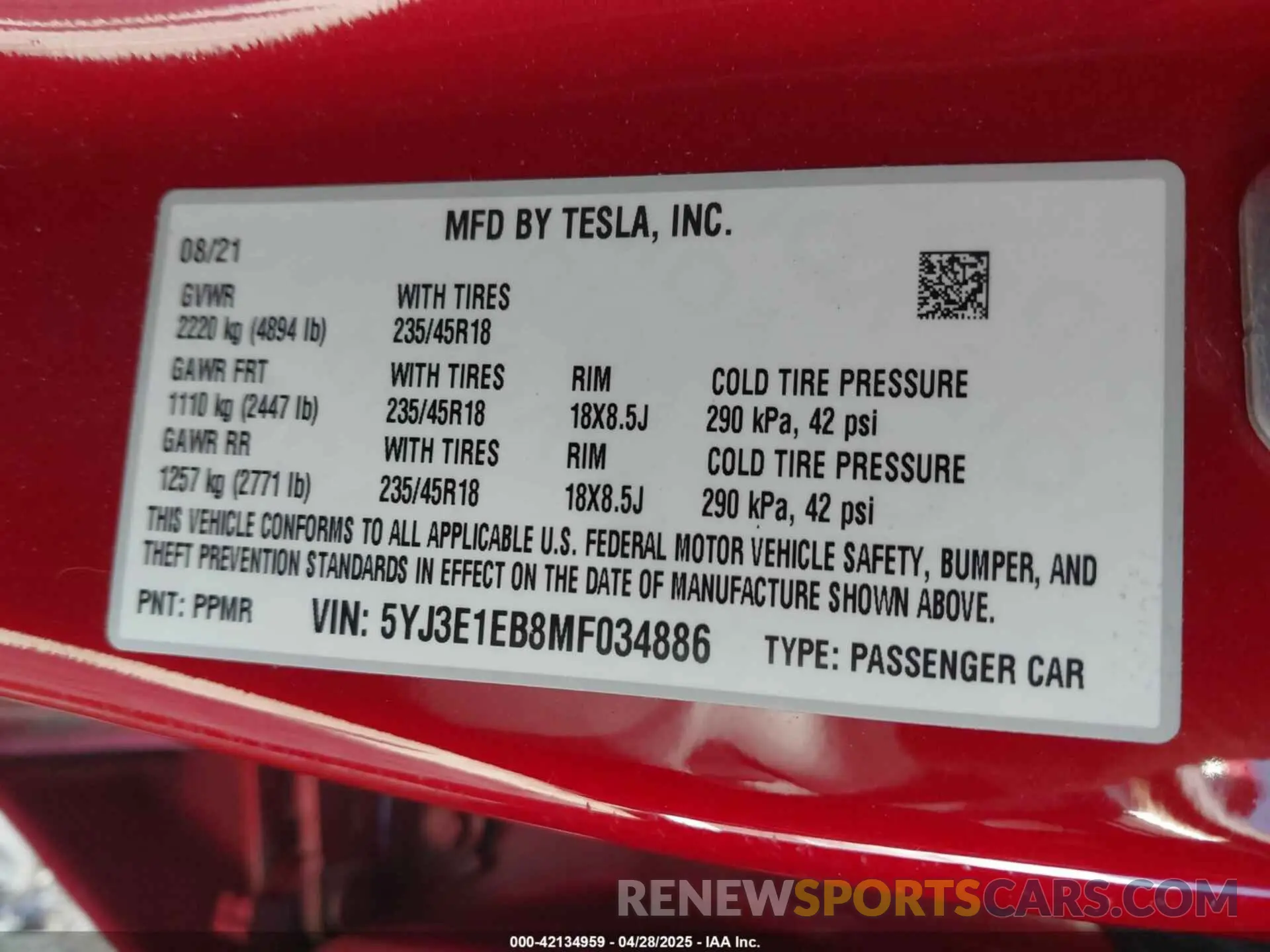 9 Photograph of a damaged car 5YJ3E1EB8MF034886 TESLA MODEL 3 2021