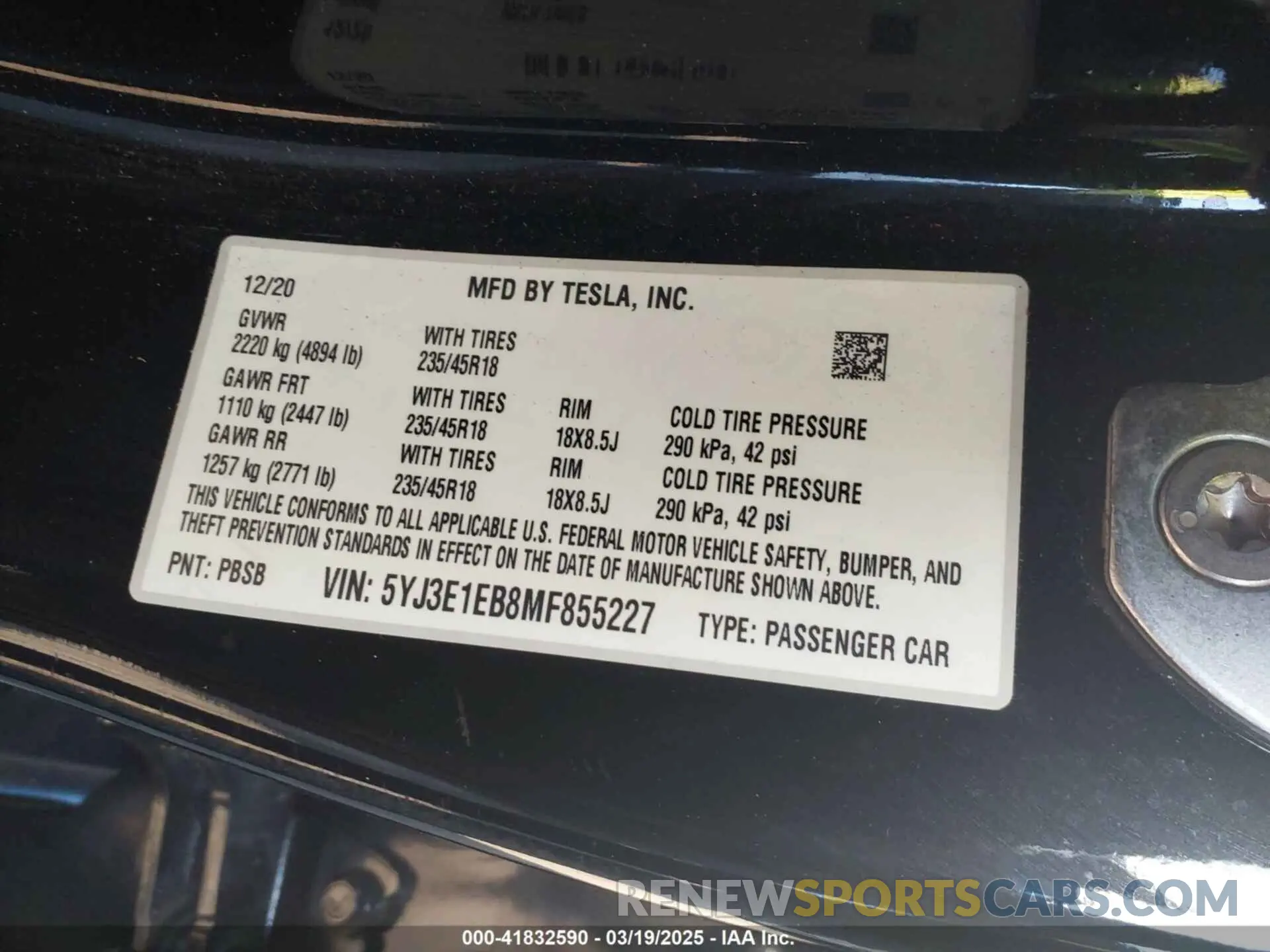 9 Фотография поврежденного автомобиля 5YJ3E1EB8MF855227 TESLA MODEL 3 2021