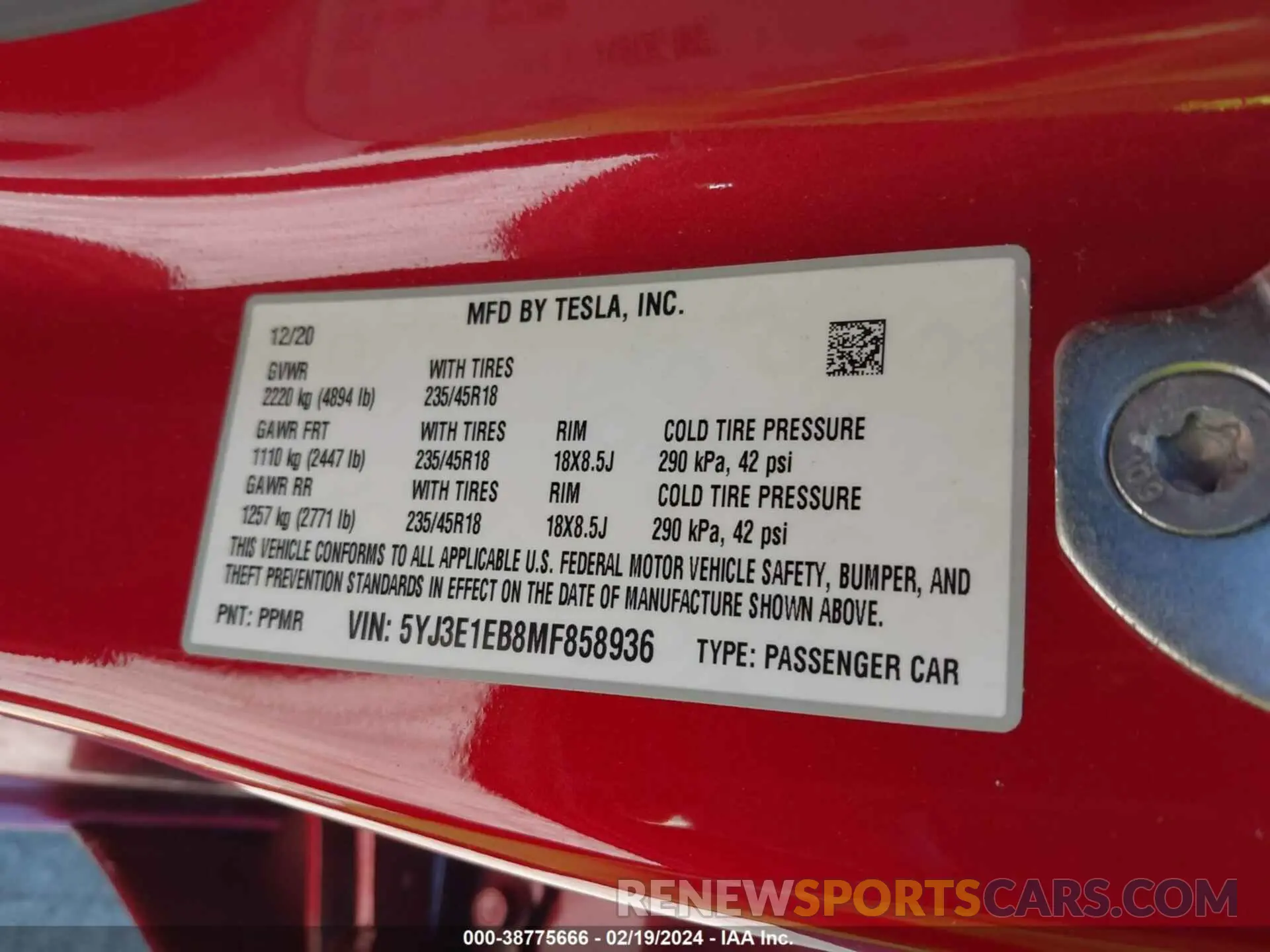 9 Фотография поврежденного автомобиля 5YJ3E1EB8MF858936 TESLA MODEL 3 2021