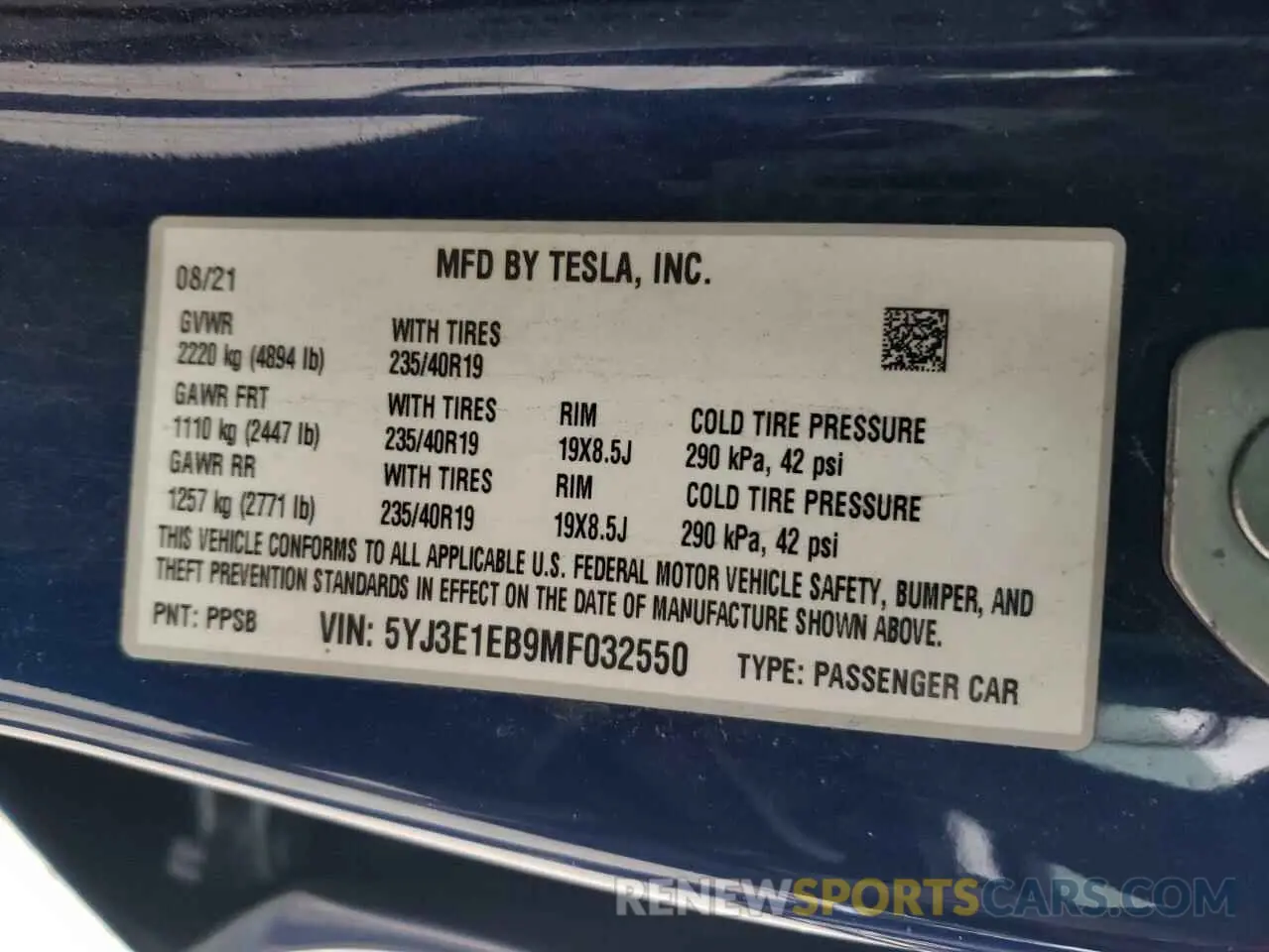 13 Photograph of a damaged car 5YJ3E1EB9MF032550 TESLA MODEL 3 2021