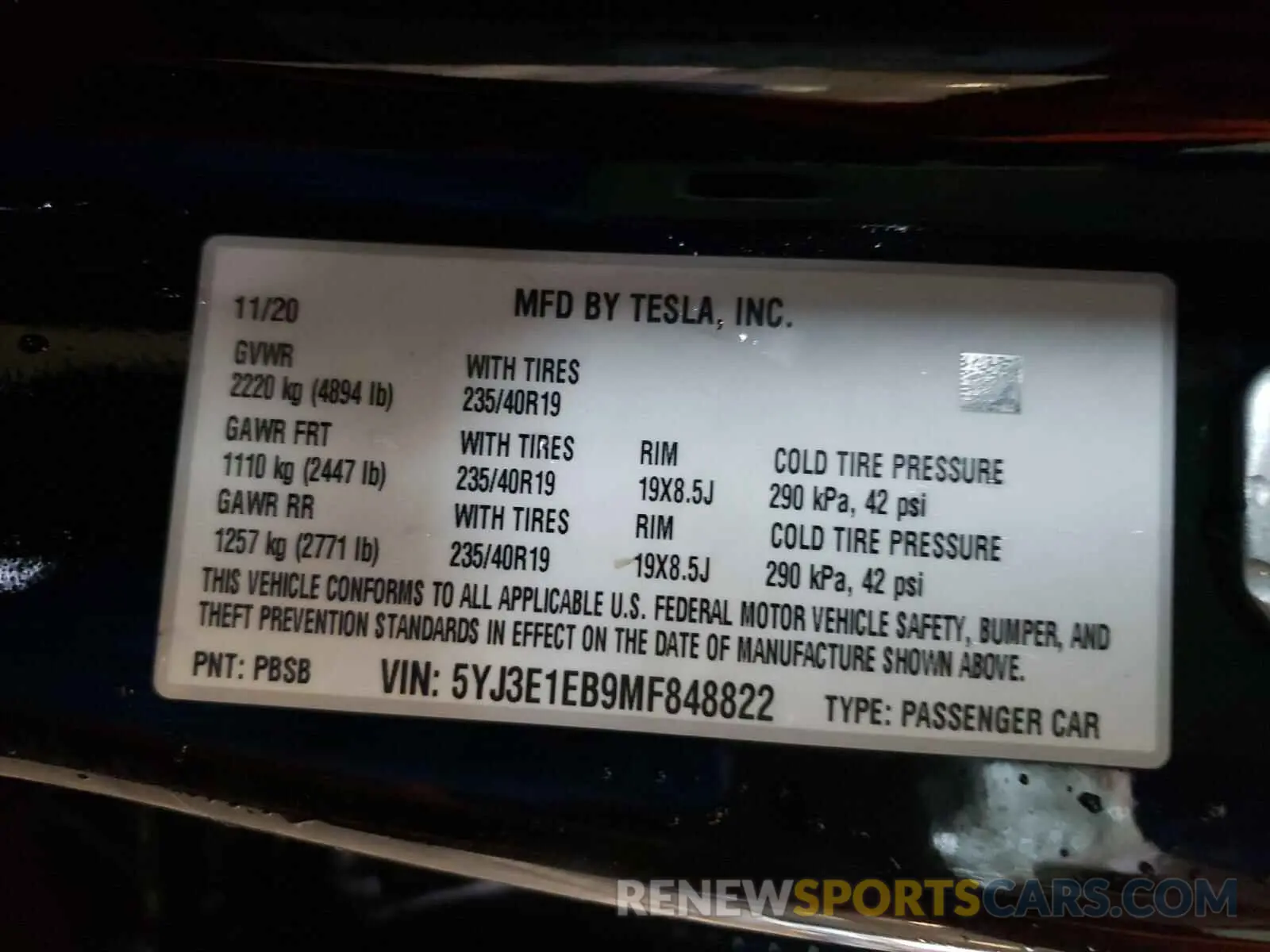 10 Photograph of a damaged car 5YJ3E1EB9MF848822 TESLA MODEL 3 2021