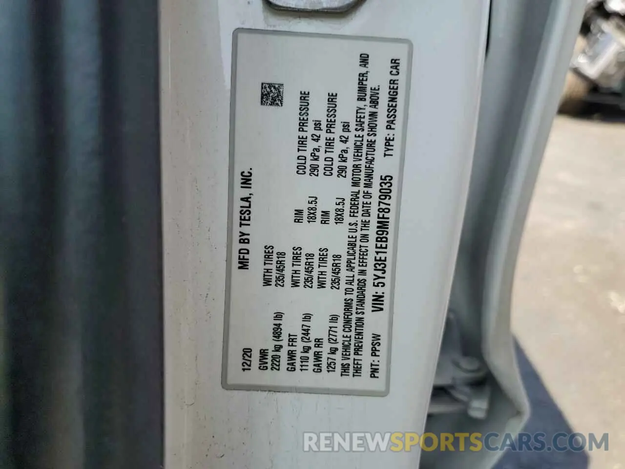 12 Photograph of a damaged car 5YJ3E1EB9MF879035 TESLA MODEL 3 2021