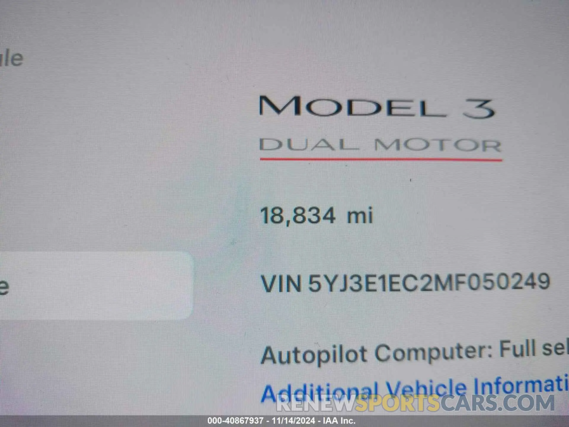 15 Photograph of a damaged car 5YJ3E1EC2MF050249 TESLA MODEL 3 2021