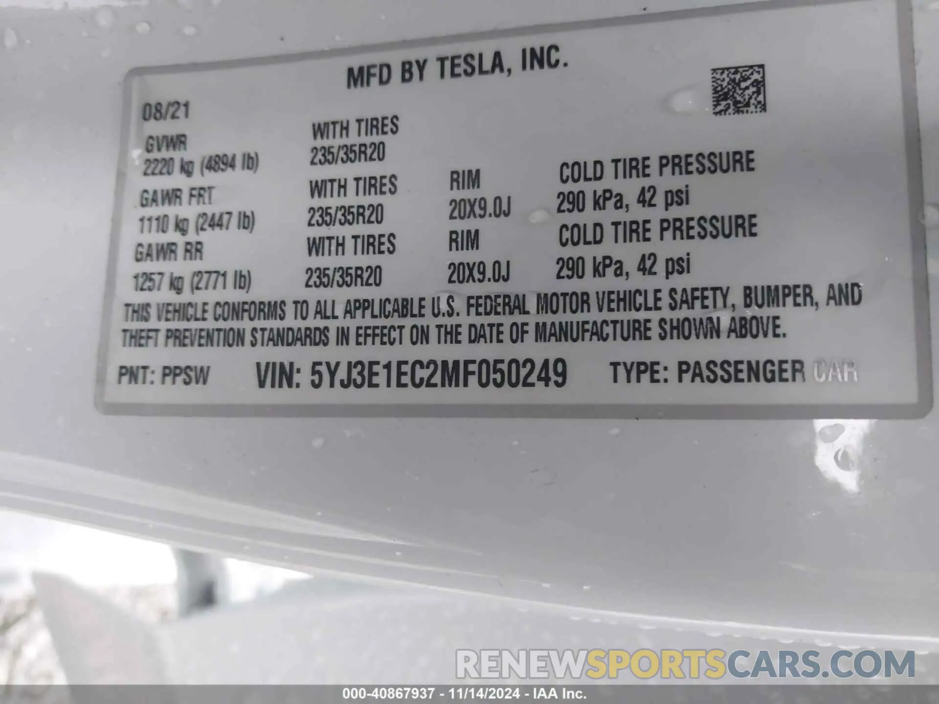 9 Photograph of a damaged car 5YJ3E1EC2MF050249 TESLA MODEL 3 2021