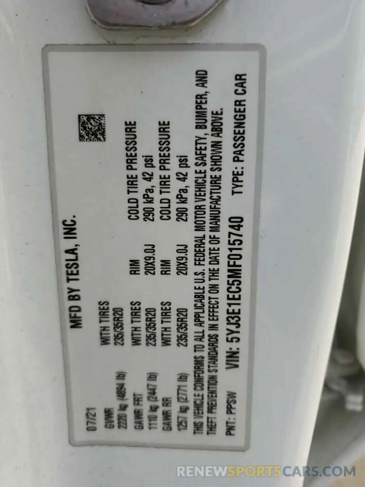 12 Photograph of a damaged car 5YJ3E1EC5MF015740 TESLA MODEL 3 2021