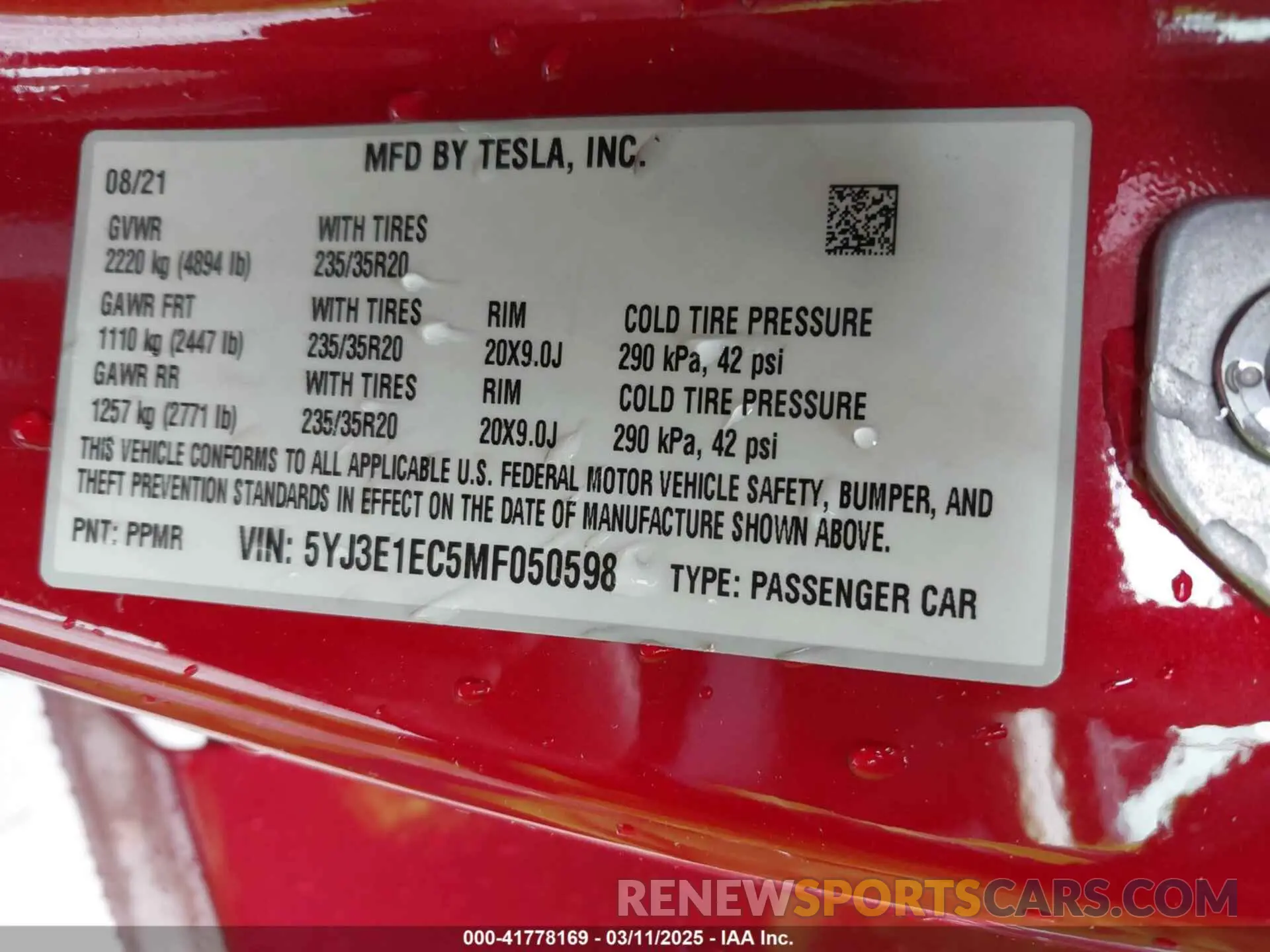 9 Фотография поврежденного автомобиля 5YJ3E1EC5MF050598 TESLA MODEL 3 2021