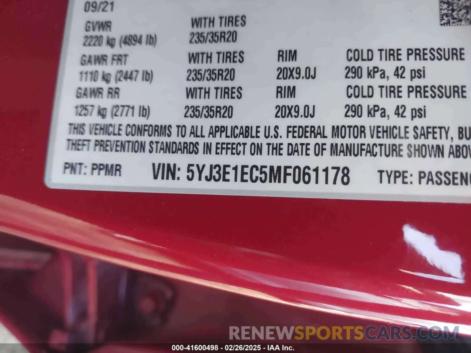 9 Photograph of a damaged car 5YJ3E1EC5MF061178 TESLA MODEL 3 2021