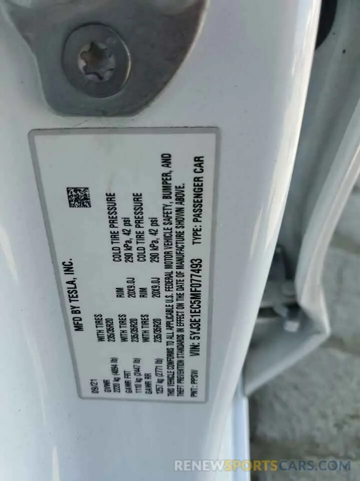 13 Photograph of a damaged car 5YJ3E1EC5MF077493 TESLA MODEL 3 2021