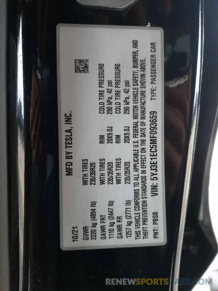 14 Photograph of a damaged car 5YJ3E1EC5MF093659 TESLA MODEL 3 2021