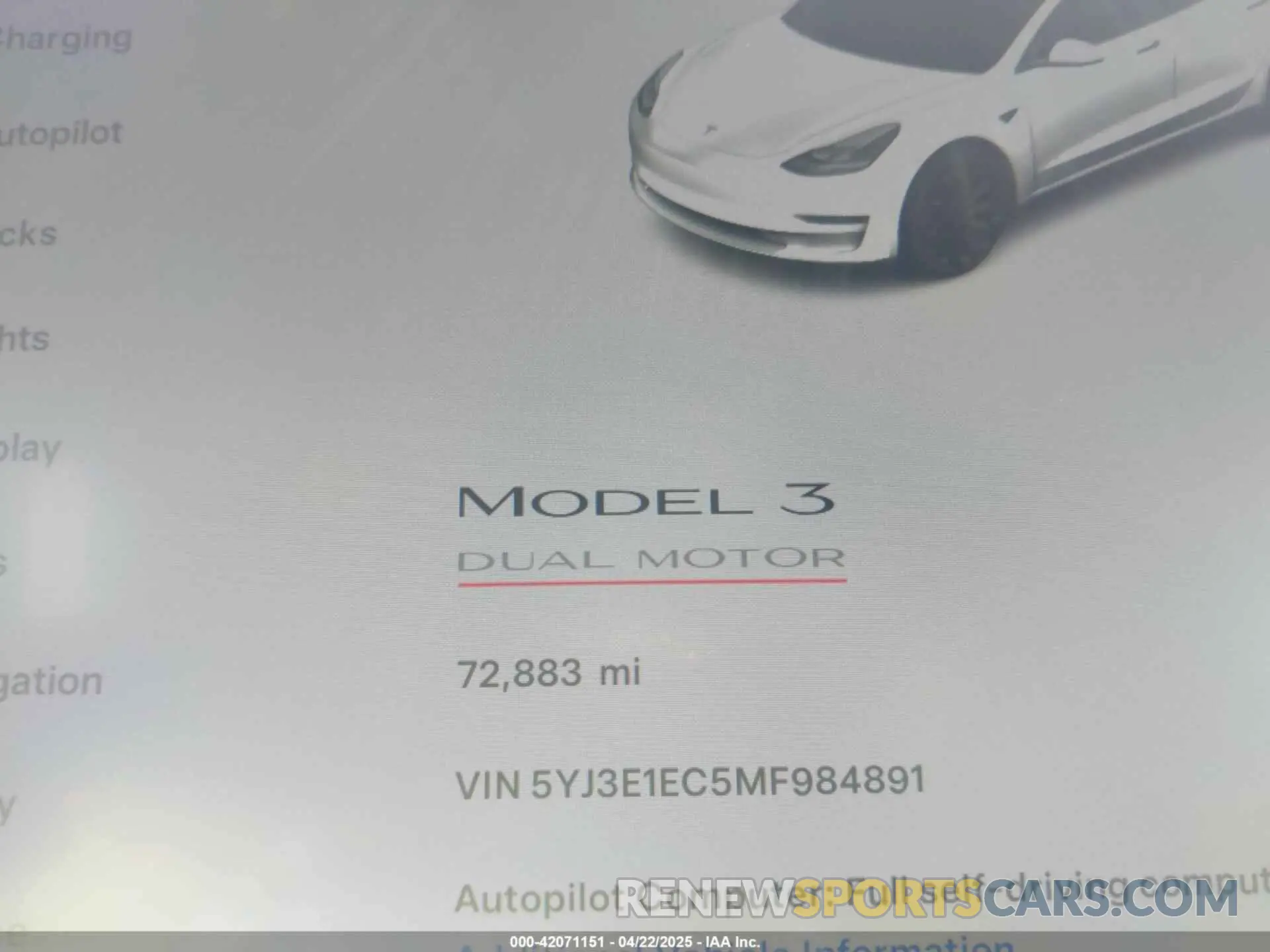 15 Photograph of a damaged car 5YJ3E1EC5MF984891 TESLA MODEL 3 2021