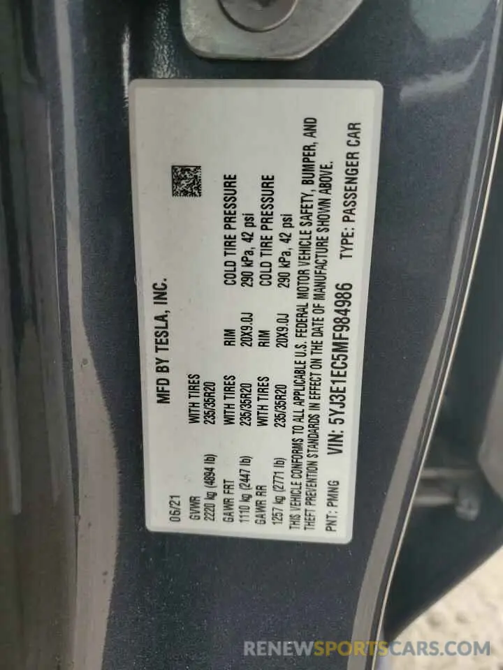12 Фотография поврежденного автомобиля 5YJ3E1EC5MF984986 TESLA MODEL 3 2021