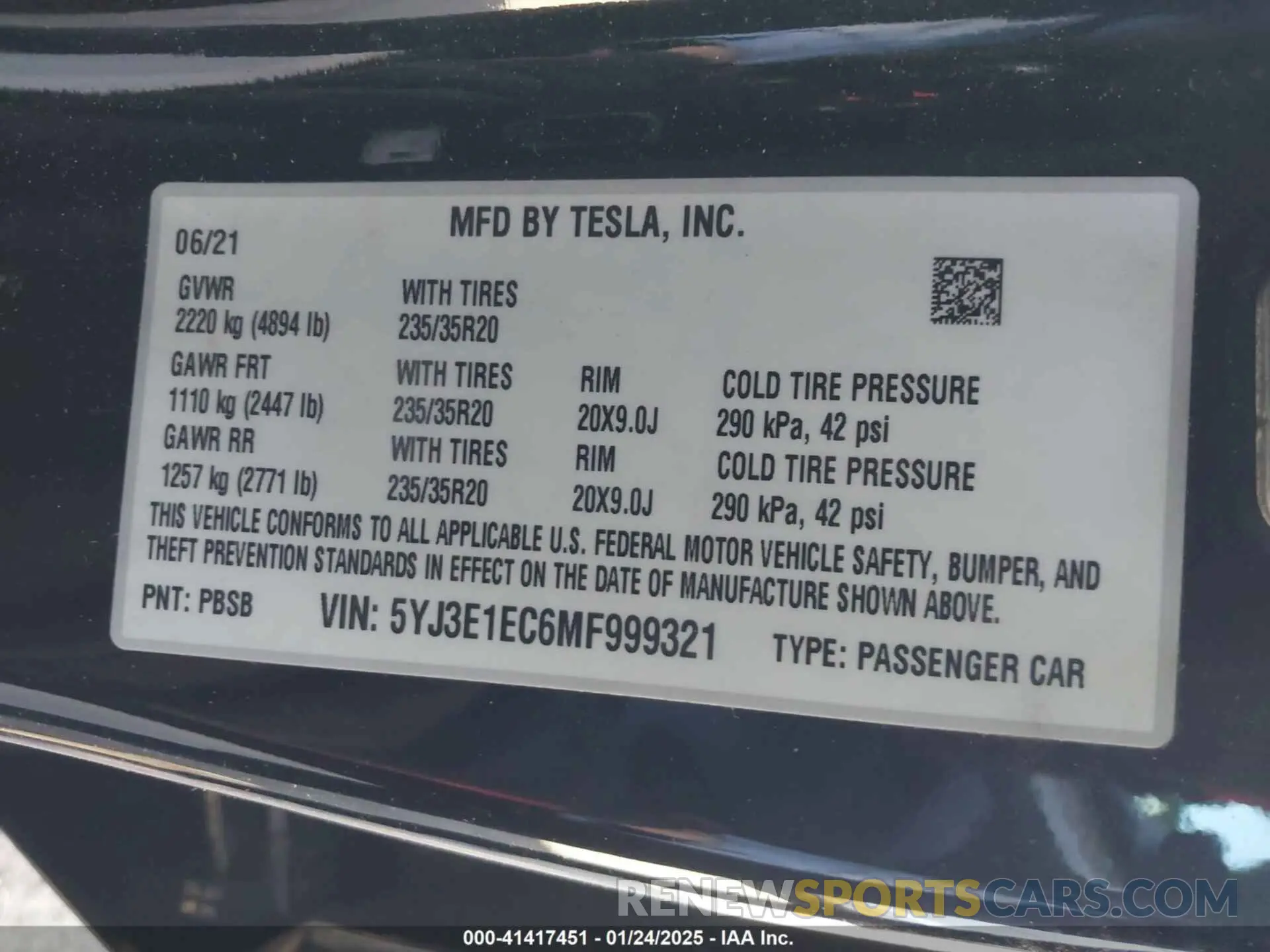 9 Photograph of a damaged car 5YJ3E1EC6MF999321 TESLA MODEL 3 2021