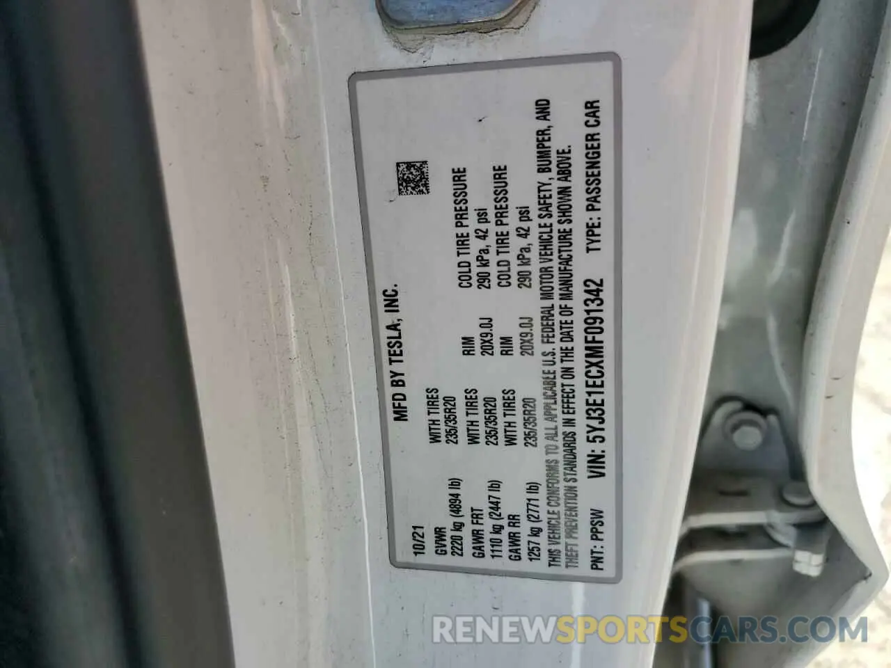 14 Фотография поврежденного автомобиля 5YJ3E1ECXMF091342 TESLA MODEL 3 2021