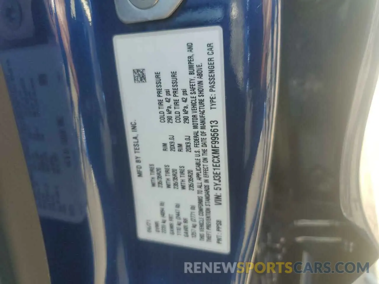 12 Photograph of a damaged car 5YJ3E1ECXMF995613 TESLA MODEL 3 2021