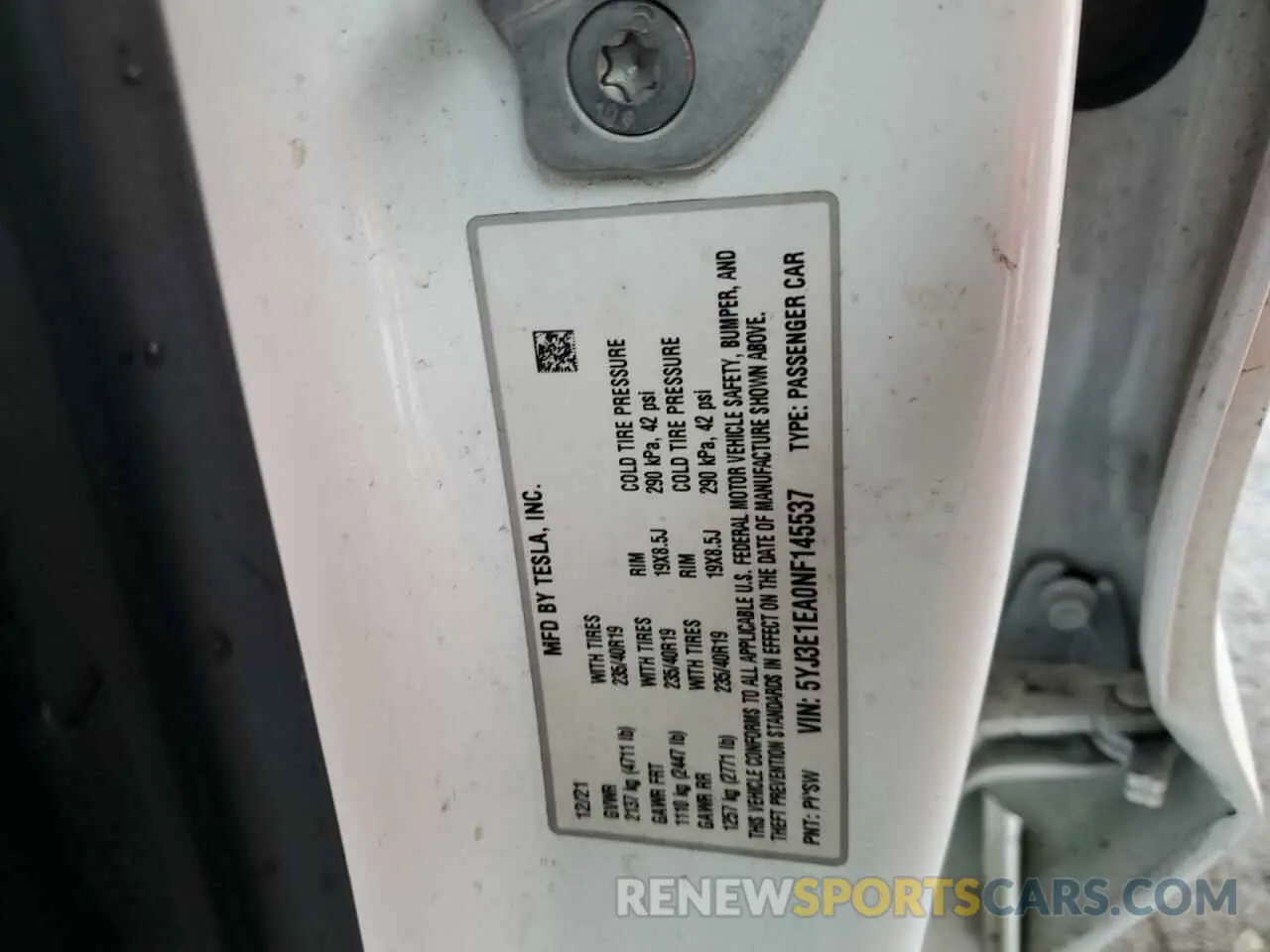 12 Photograph of a damaged car 5YJ3E1EA0NF145537 TESLA MODEL 3 2022