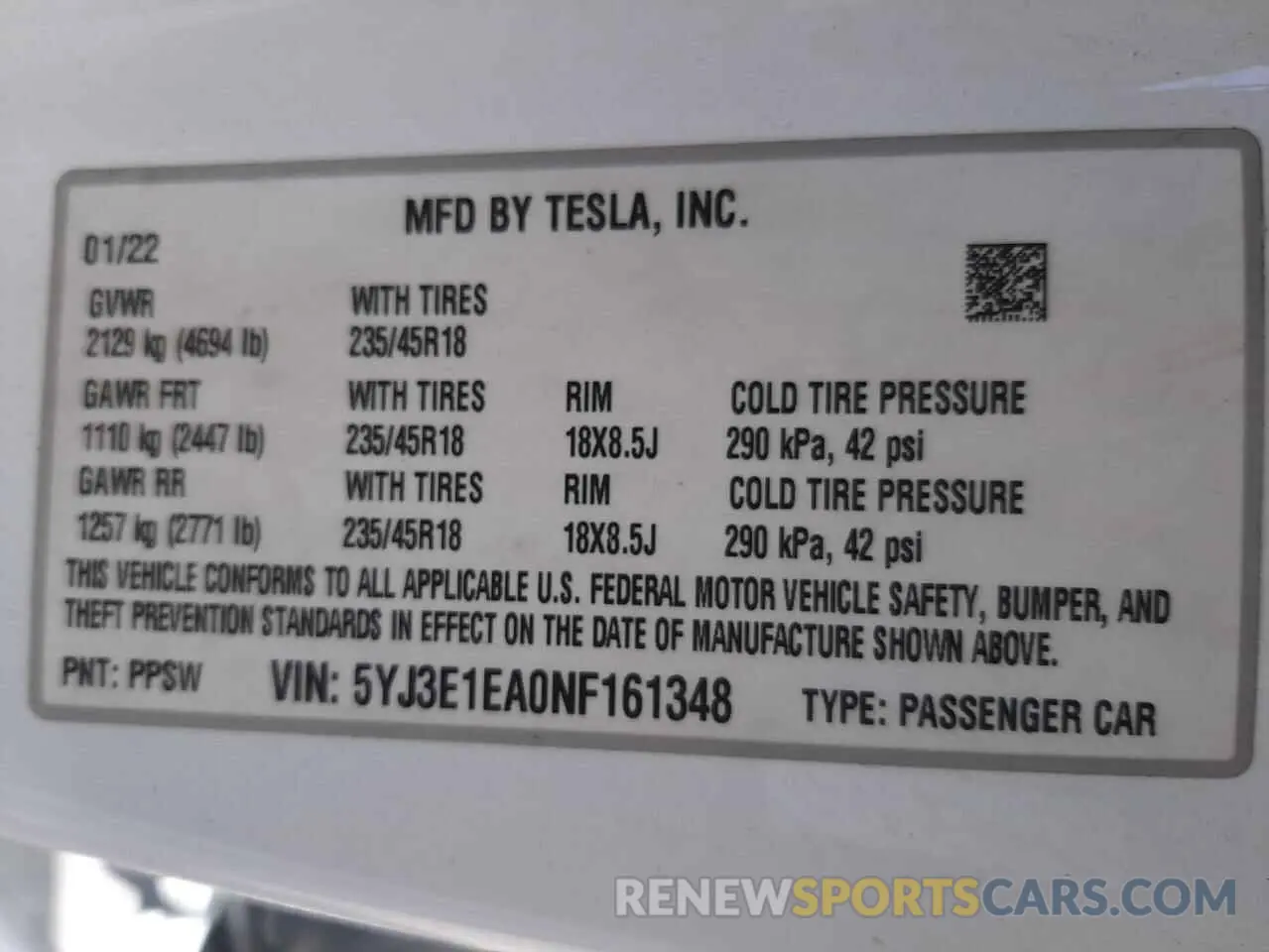 10 Фотография поврежденного автомобиля 5YJ3E1EA0NF161348 TESLA MODEL 3 2022