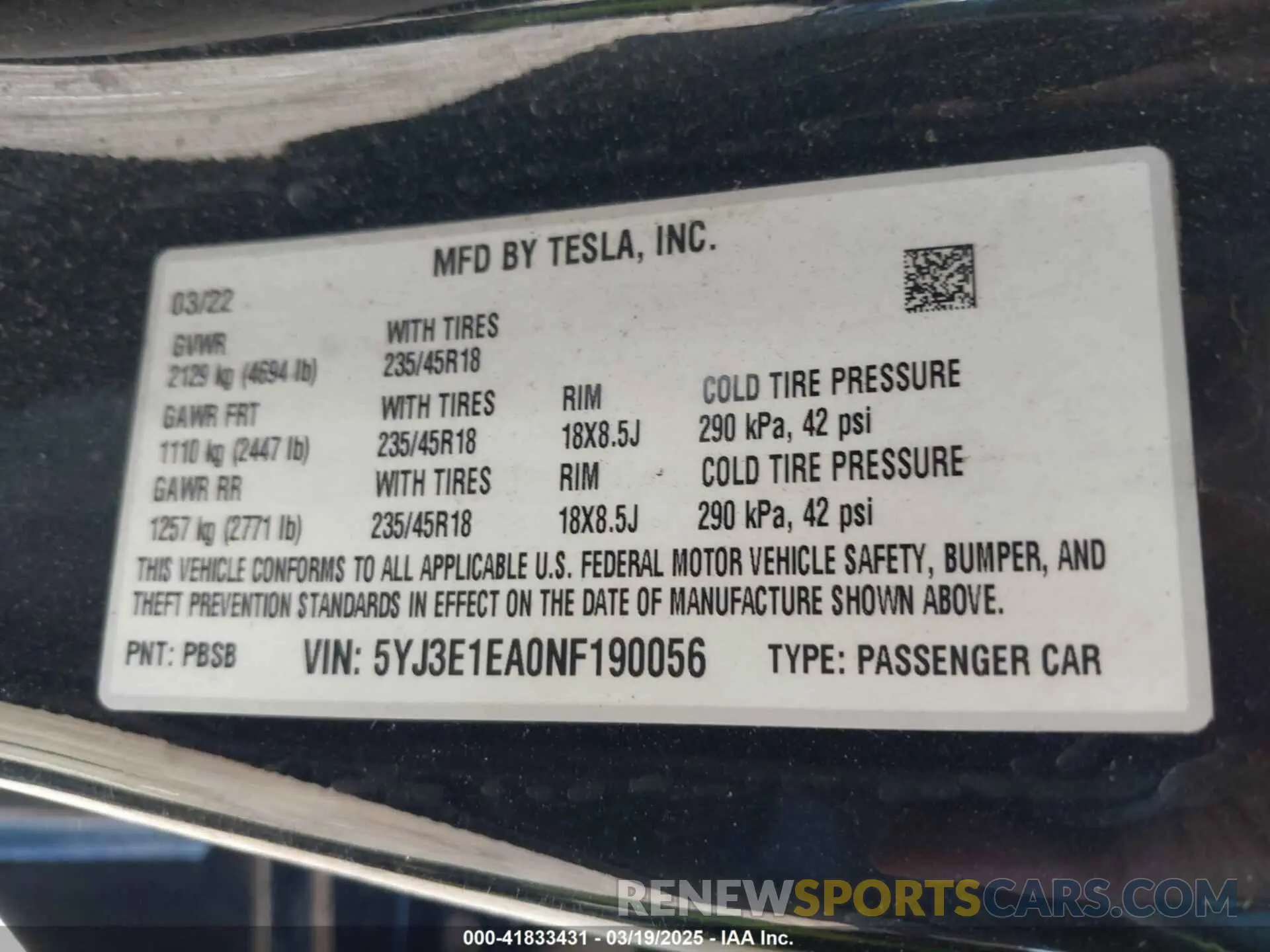 9 Photograph of a damaged car 5YJ3E1EA0NF190056 TESLA MODEL 3 2022