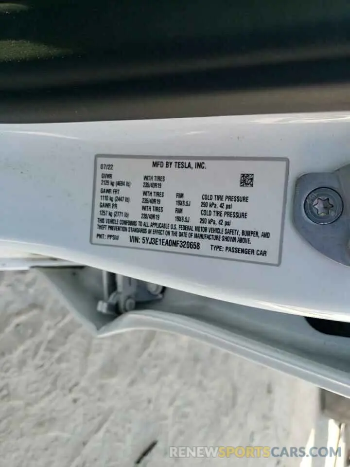 13 Photograph of a damaged car 5YJ3E1EA0NF320658 TESLA MODEL 3 2022