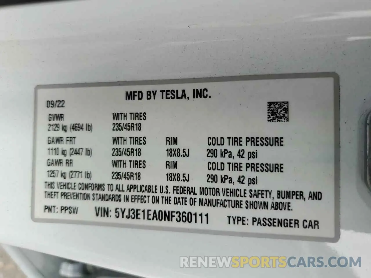 13 Фотография поврежденного автомобиля 5YJ3E1EA0NF360111 TESLA MODEL 3 2022