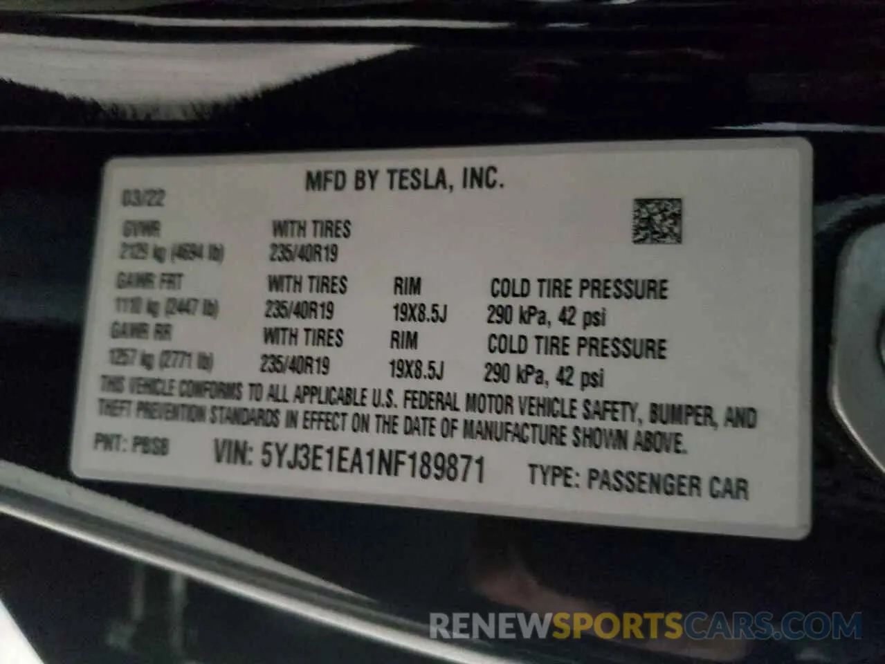 13 Photograph of a damaged car 5YJ3E1EA1NF189871 TESLA MODEL 3 2022