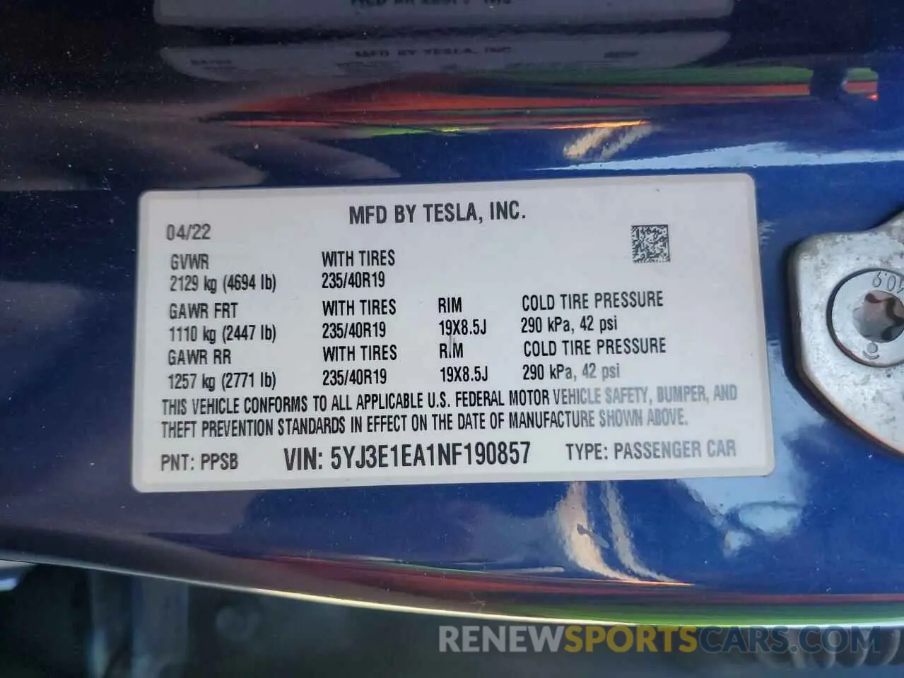 12 Фотография поврежденного автомобиля 5YJ3E1EA1NF190857 TESLA MODEL 3 2022