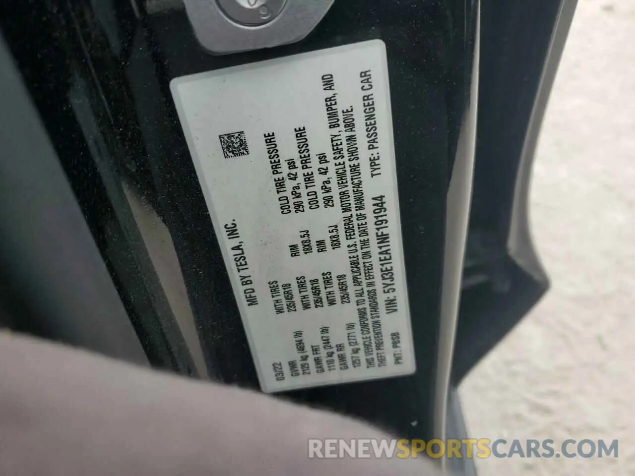 13 Фотография поврежденного автомобиля 5YJ3E1EA1NF191944 TESLA MODEL 3 2022