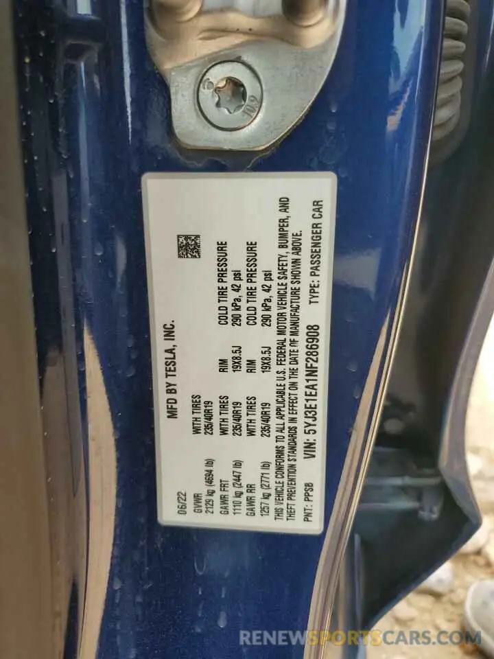 12 Фотография поврежденного автомобиля 5YJ3E1EA1NF286908 TESLA MODEL 3 2022