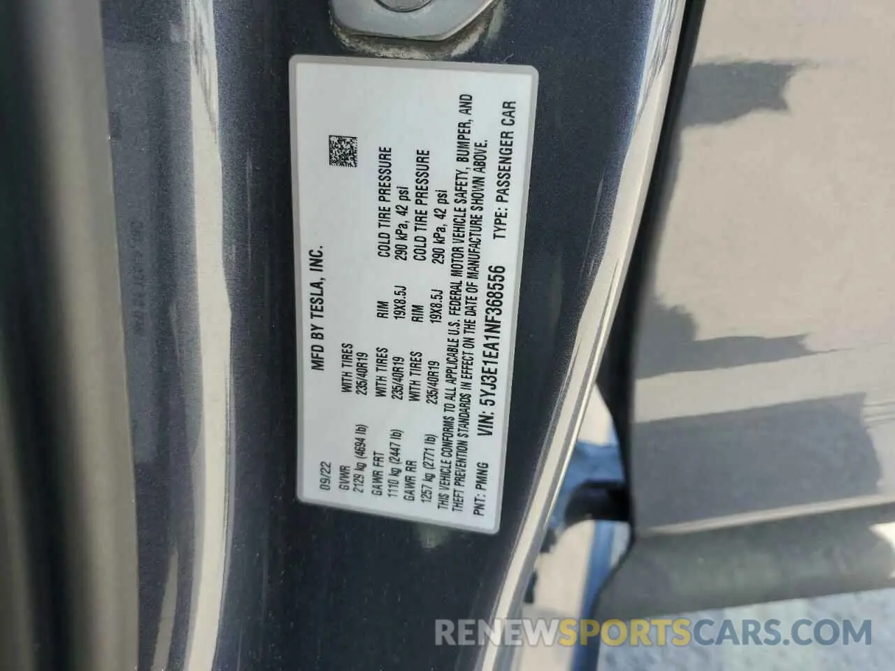 12 Фотография поврежденного автомобиля 5YJ3E1EA1NF368556 TESLA MODEL 3 2022