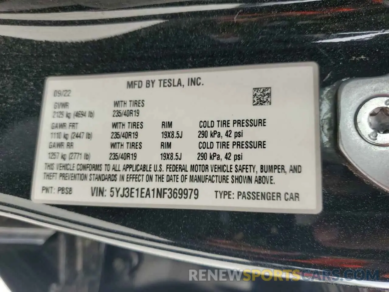 12 Фотография поврежденного автомобиля 5YJ3E1EA1NF369979 TESLA MODEL 3 2022