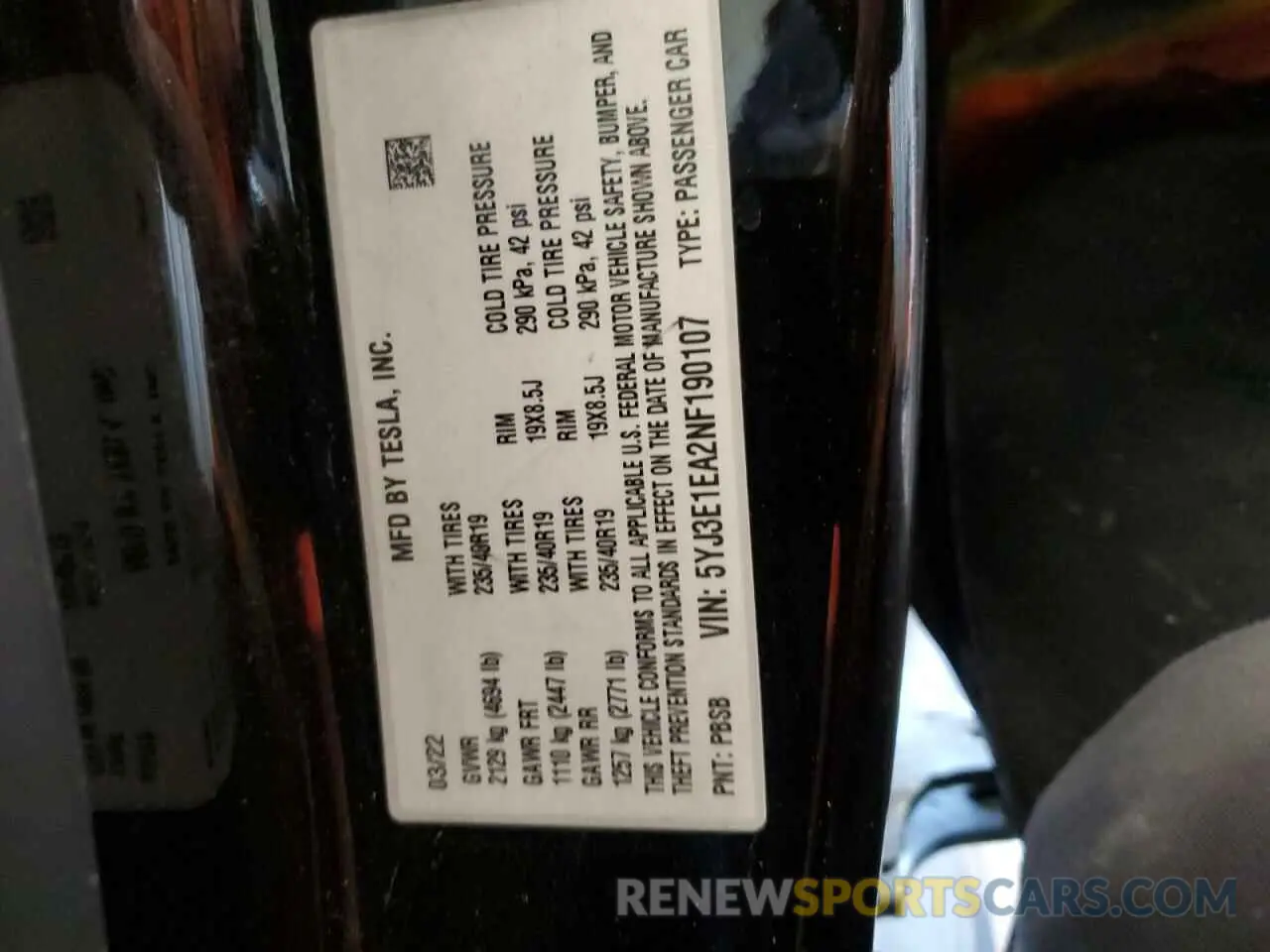13 Фотография поврежденного автомобиля 5YJ3E1EA2NF190107 TESLA MODEL 3 2022