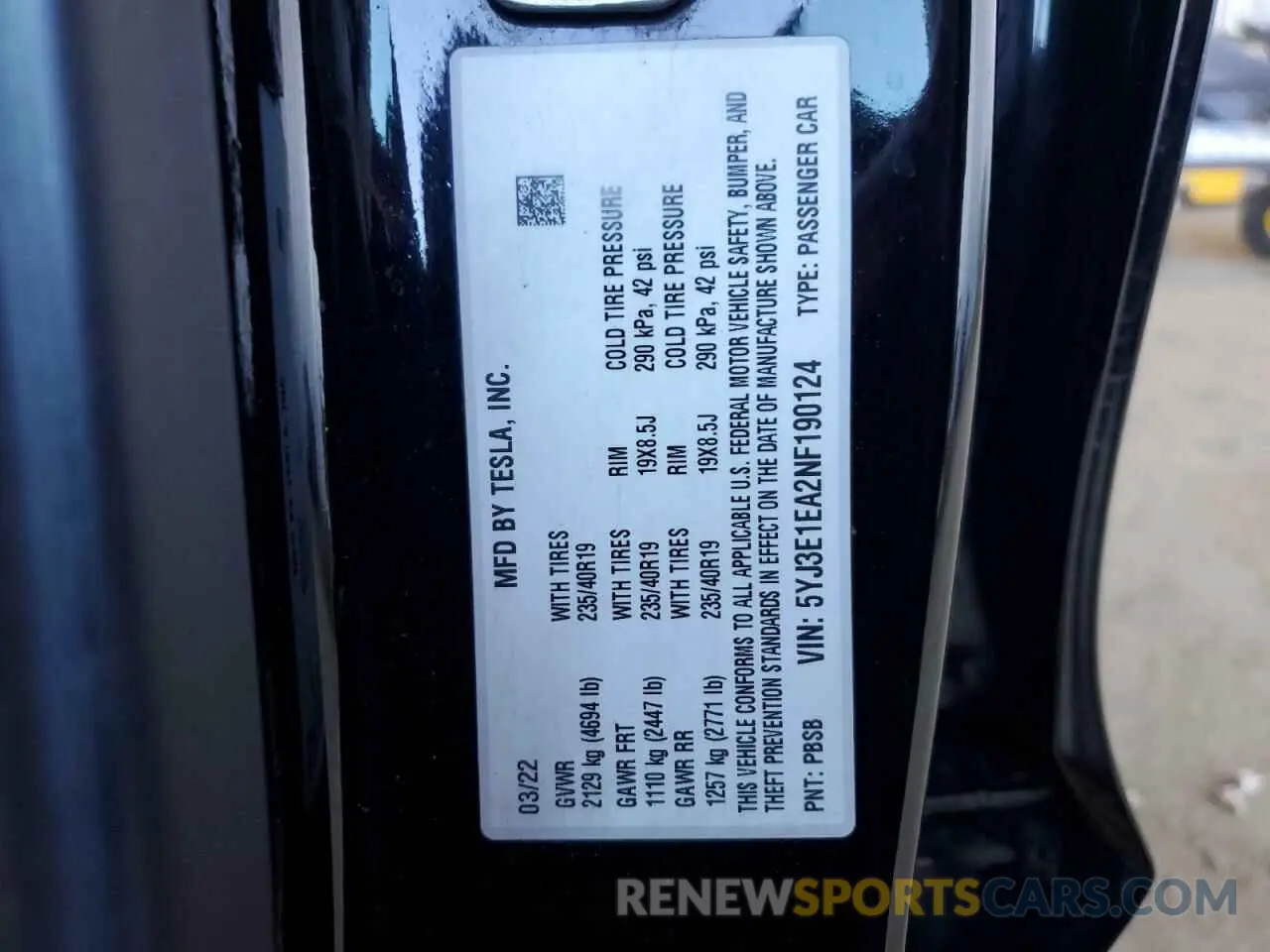 12 Фотография поврежденного автомобиля 5YJ3E1EA2NF190124 TESLA MODEL 3 2022