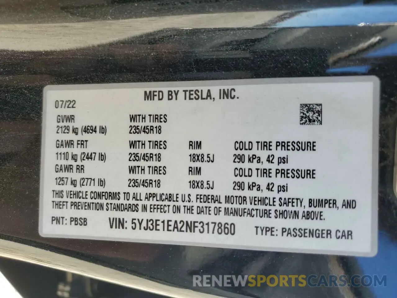 12 Photograph of a damaged car 5YJ3E1EA2NF317860 TESLA MODEL 3 2022