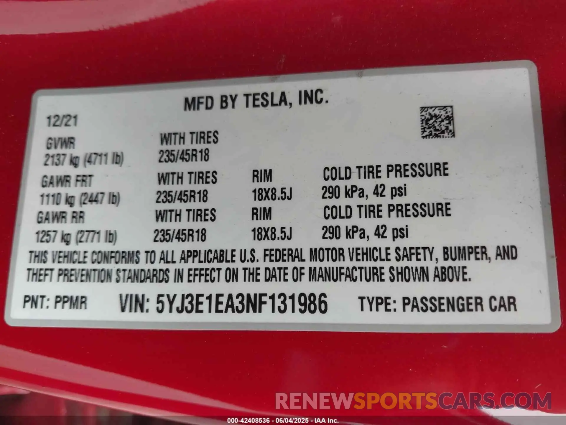 9 Фотография поврежденного автомобиля 5YJ3E1EA3NF131986 TESLA MODEL 3 2022