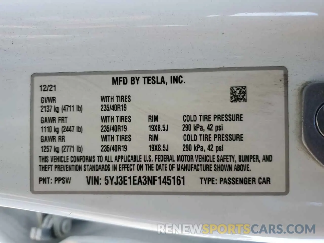 15 Photograph of a damaged car 5YJ3E1EA3NF145161 TESLA MODEL 3 2022
