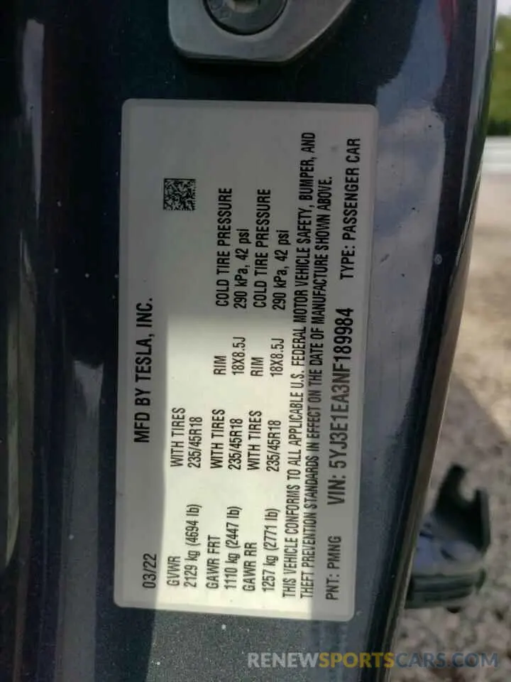 13 Photograph of a damaged car 5YJ3E1EA3NF189984 TESLA MODEL 3 2022