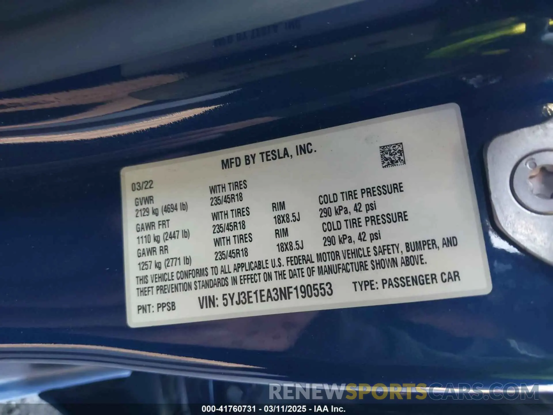 9 Photograph of a damaged car 5YJ3E1EA3NF190553 TESLA MODEL 3 2022