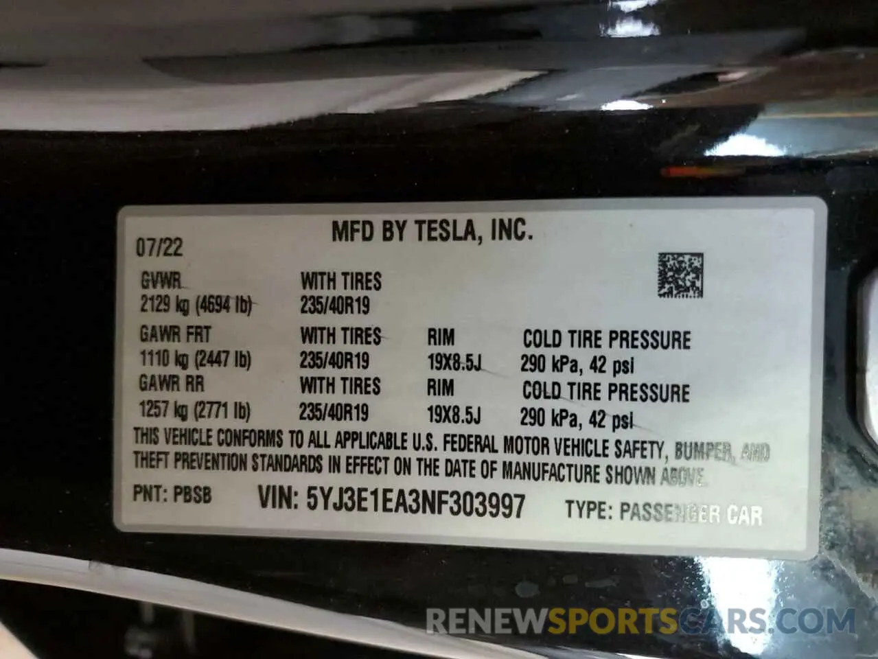 13 Фотография поврежденного автомобиля 5YJ3E1EA3NF303997 TESLA MODEL 3 2022